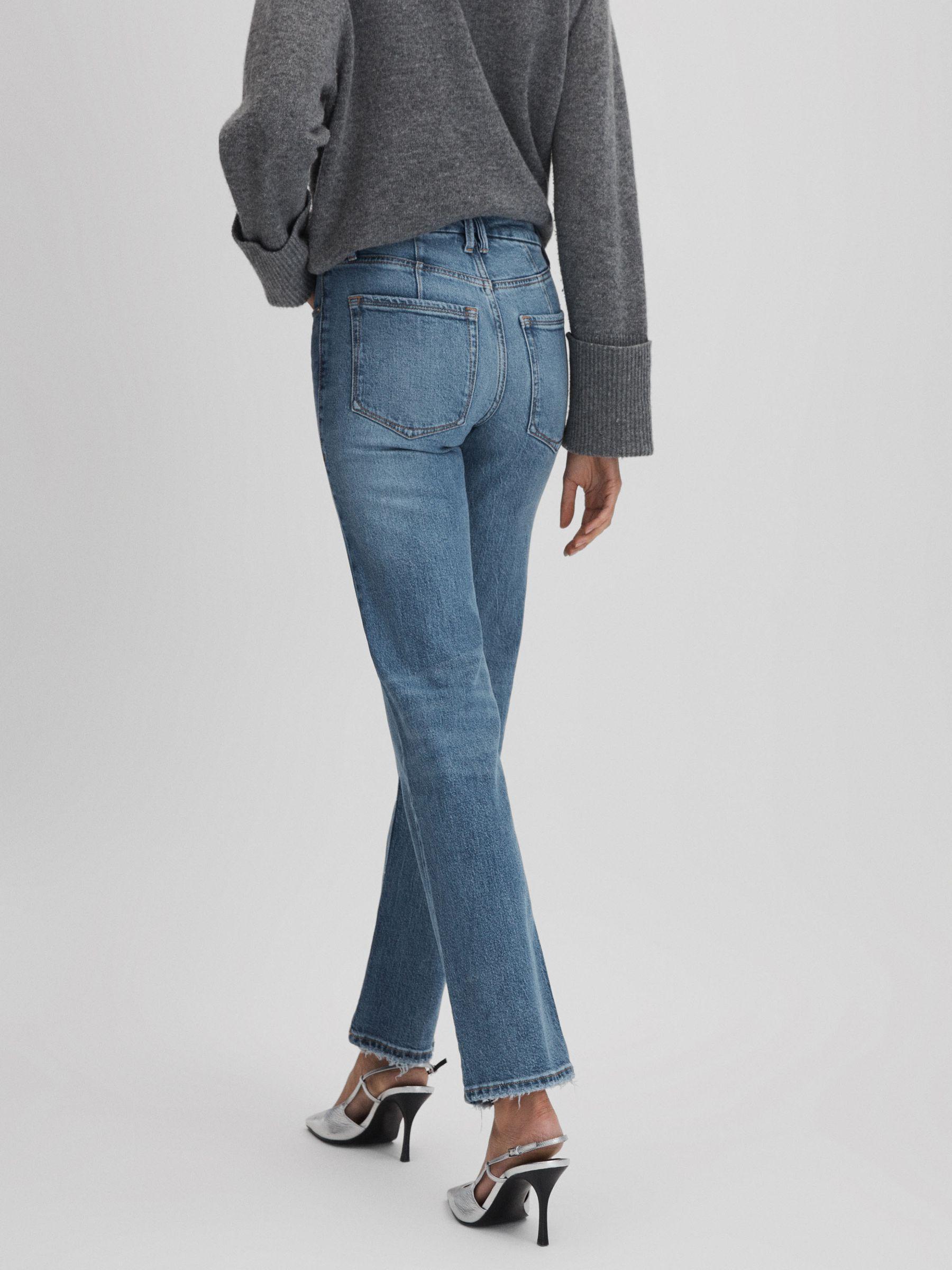 Good American Distressed Straight Leg Jeans in Indigo Product Image
