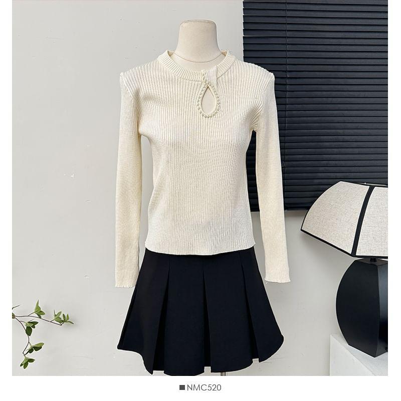 Details Long-Sleeve Ribbed-Knit Top Product Image