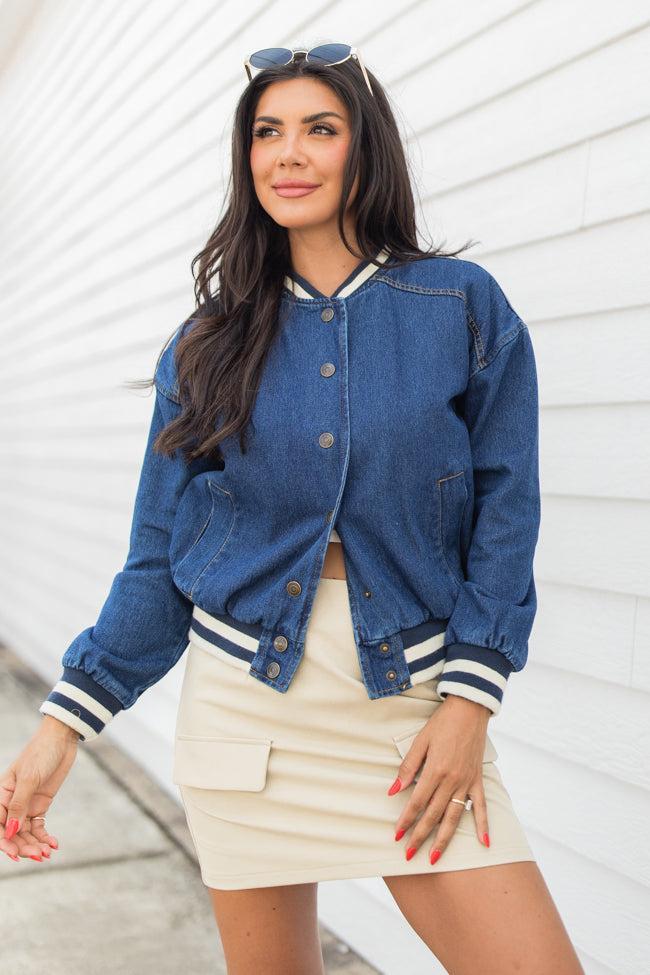 Never Left Me Denim Bomber Jacket FINAL SALE Product Image