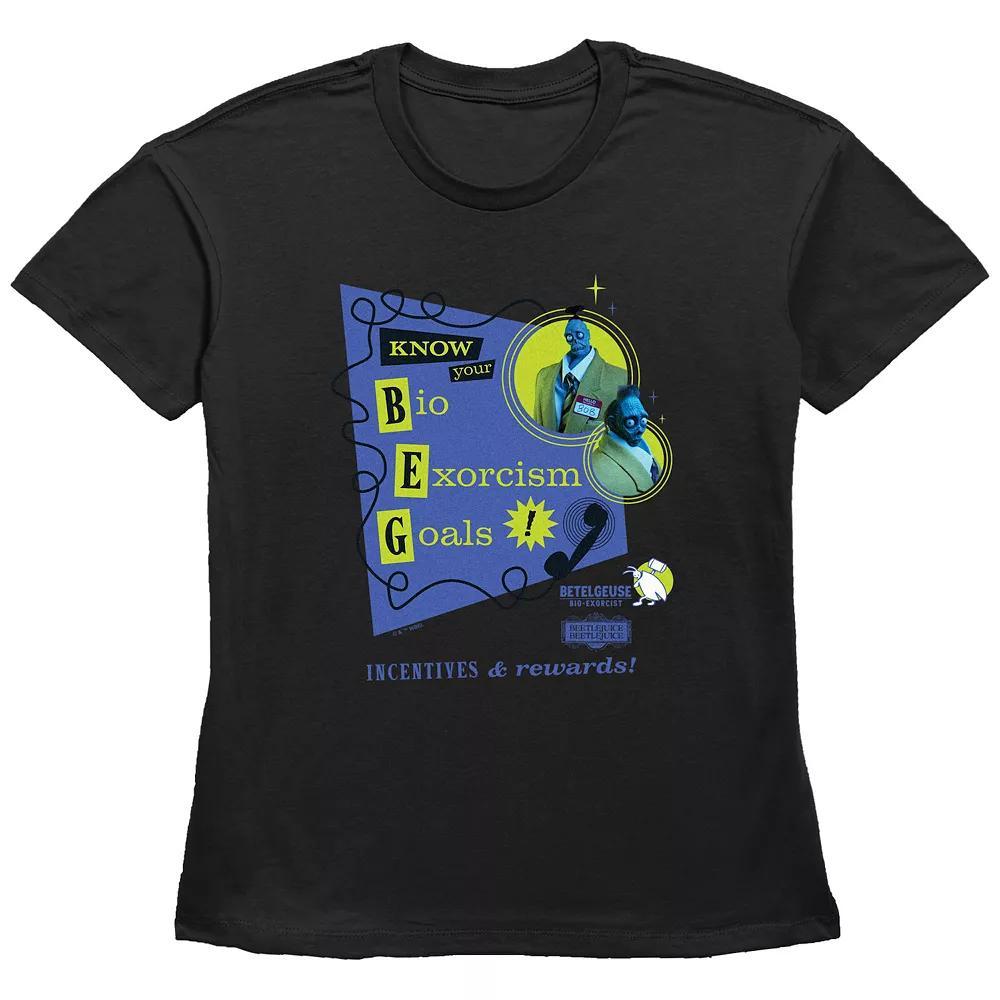 Women's Beetlejuice 2 Bob And Dave Bio Exorcism Goals Graphic Tee, Size: Medium, Black Product Image