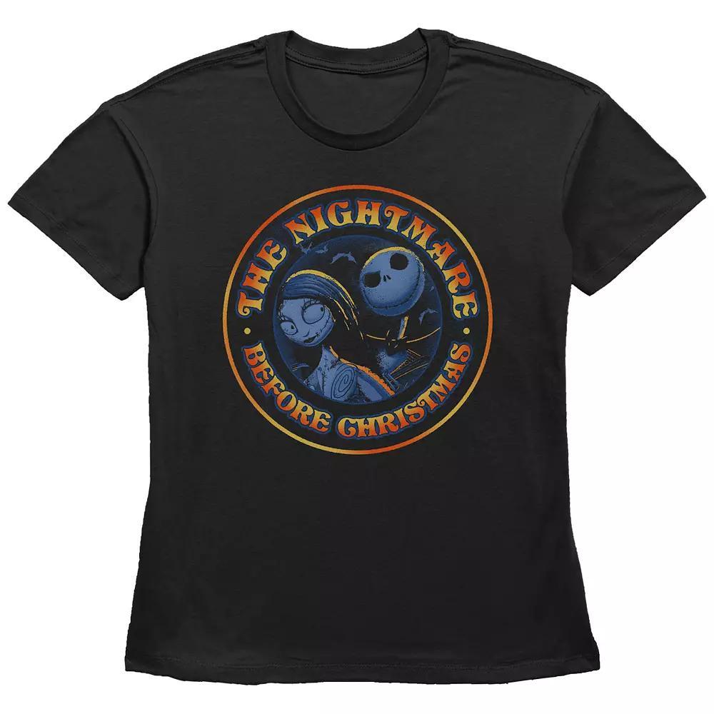 Disney's The Nightmare Before Christmas Jack Skellington And Sally Stamp Women's Graphic Tee, Size: Small, Black Product Image