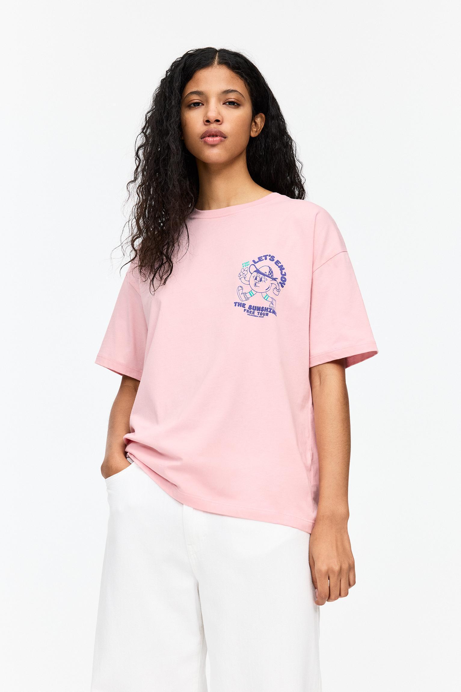 Pink T-shirt with sunshine graphic Product Image