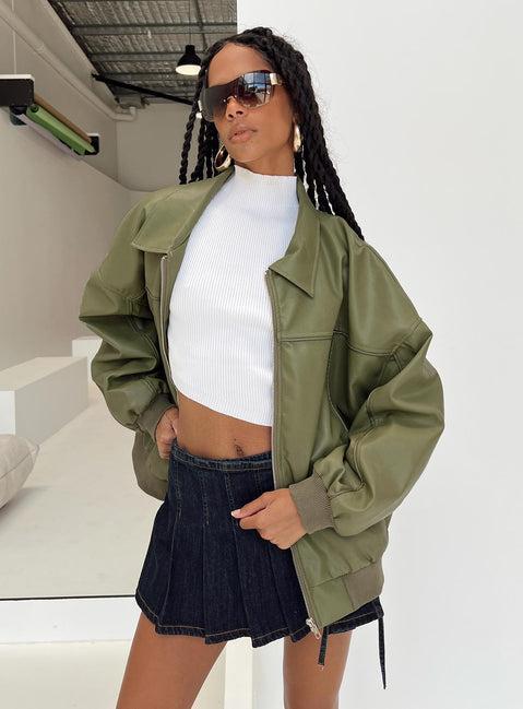 Goldsmith Faux Leather Bomber Jacket Green Product Image