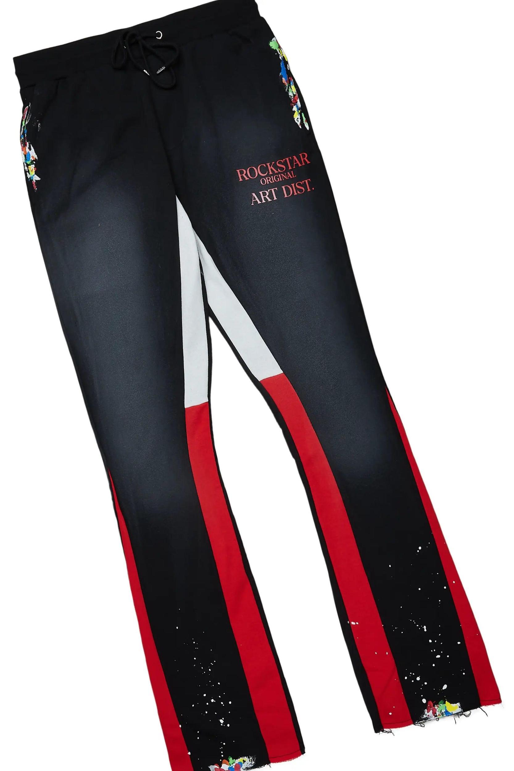 Rockstar Art Dist. Black/Red Hoodie/Stacked Flare Pant Set Male Product Image