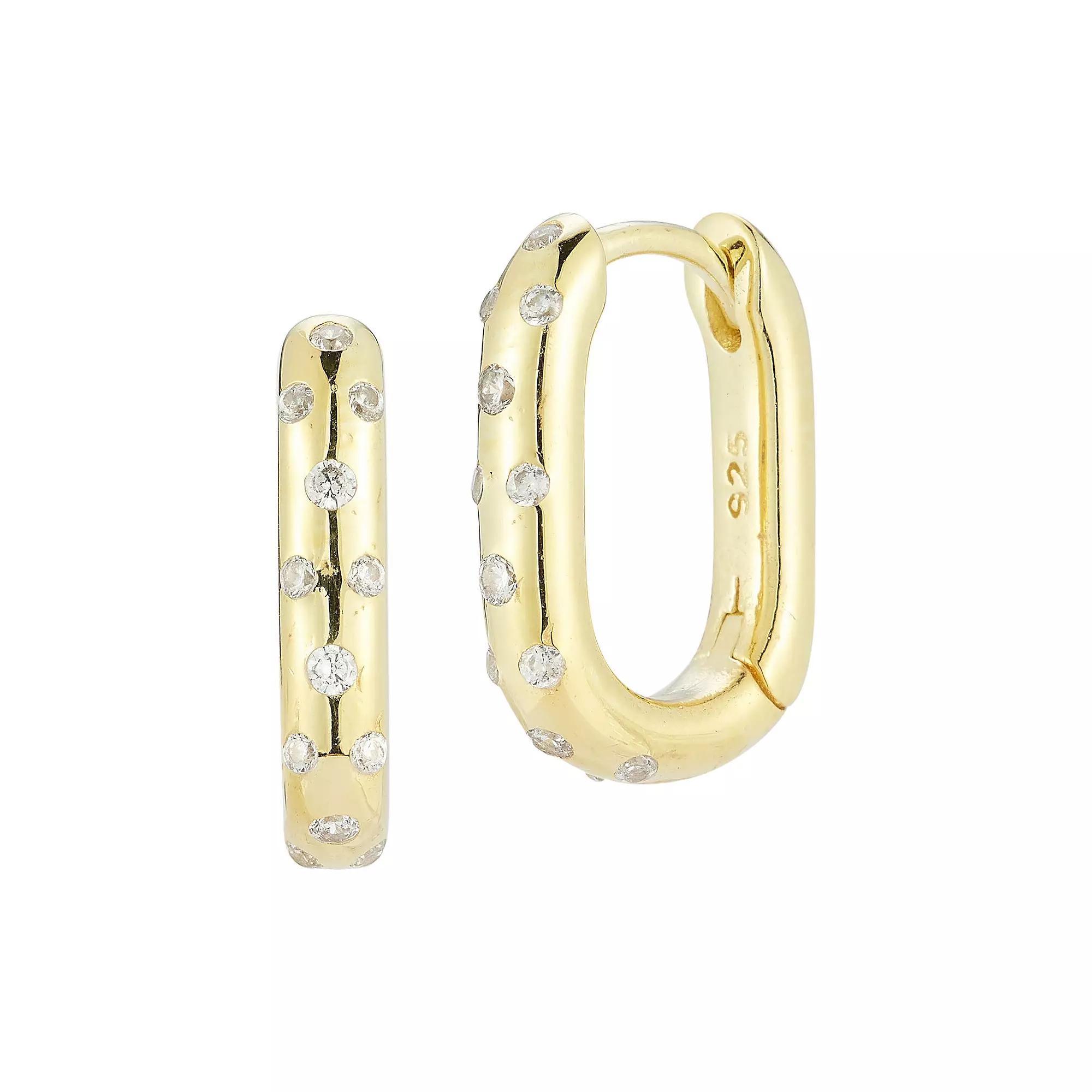 Sunkissed Sterling Sterling Silver Cubic Zirconia Oval Hoop Earrings, Women's, Gold Tone Product Image