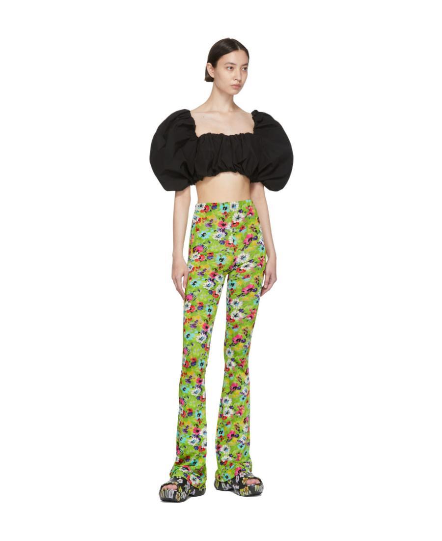 MSGM Floral Print High-waisted Trousers In Green Product Image