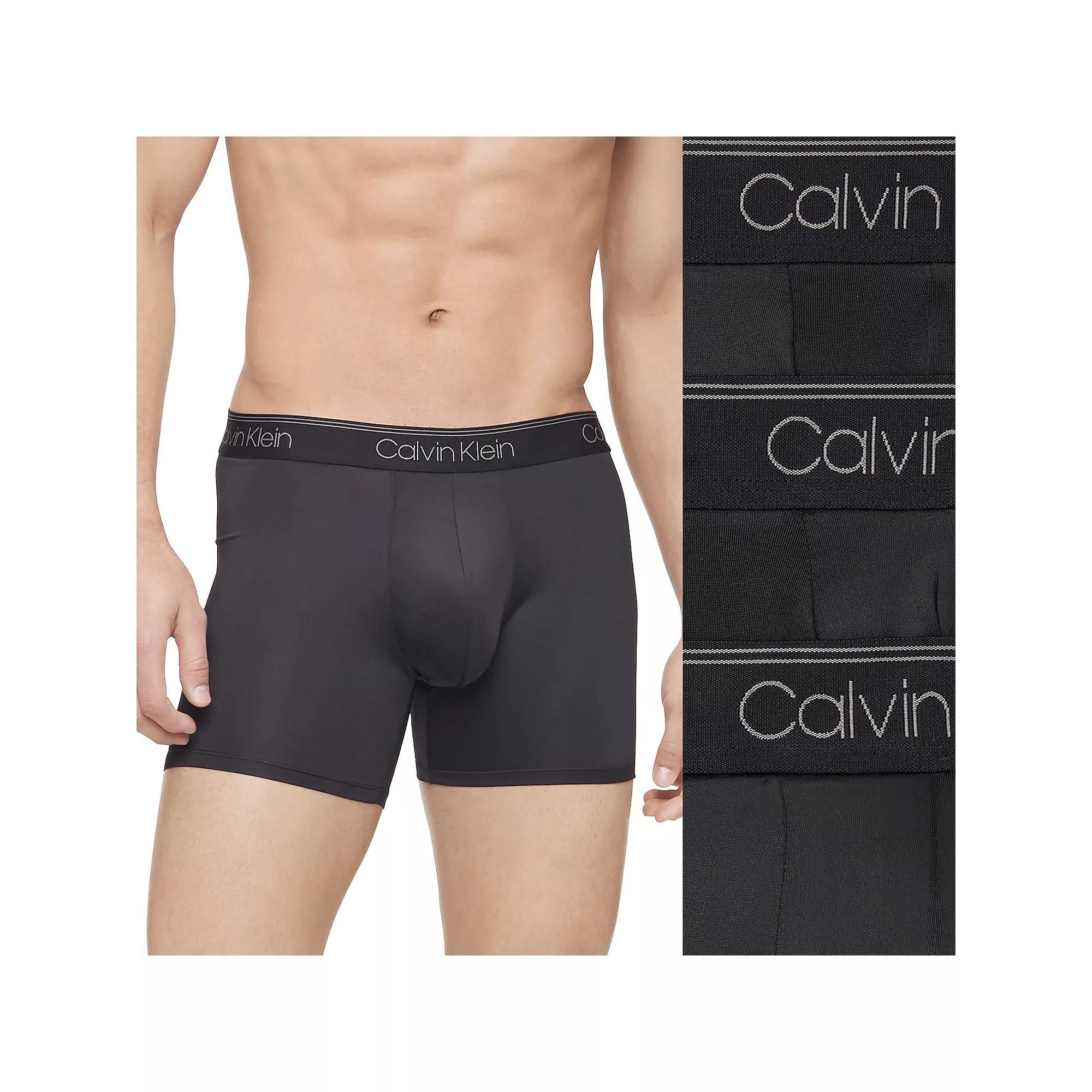 Men's Calvin Klein 3-Pack Microfiber Stretch Boxer Briefs, Size: 2XL, Black Convoy Red Gala Product Image