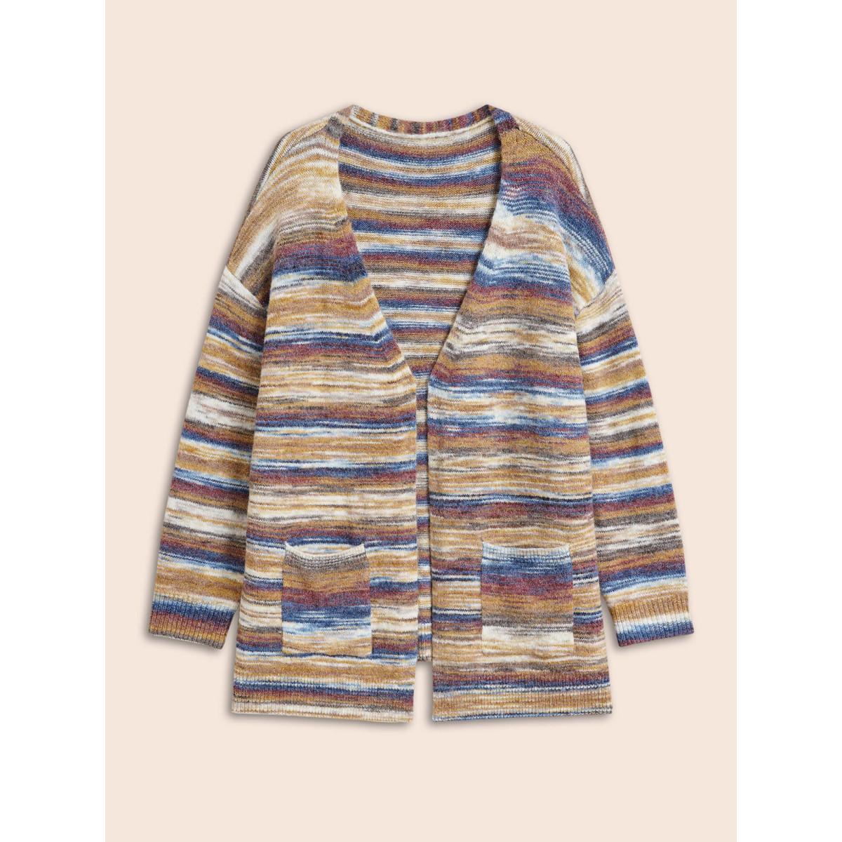 Plus Size Heather Contrast Open Front Pocket Cardigan Multicolor Women Casual Loose Long Sleeve Everyday Cardigans BloomChic 12/L Product Image