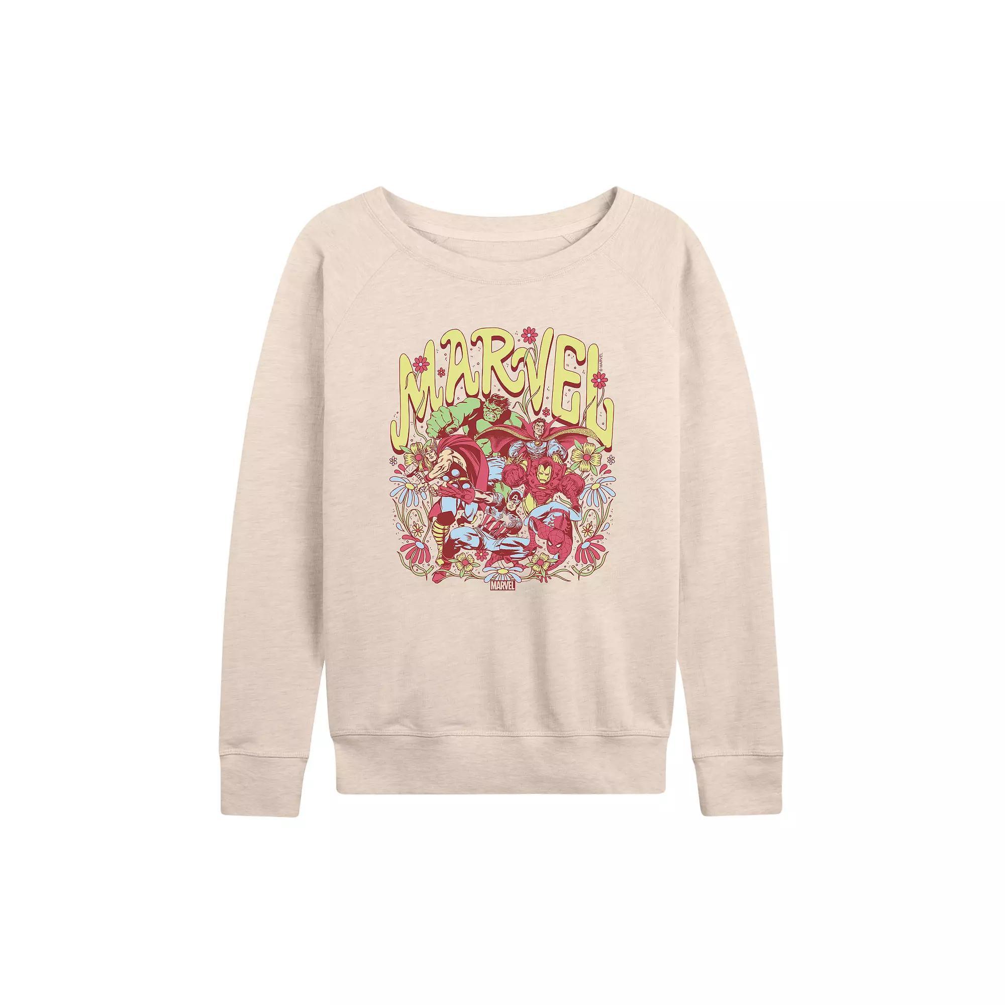 Womens Marvel Vintage Floral French Terry Long Sleeve Tee Product Image