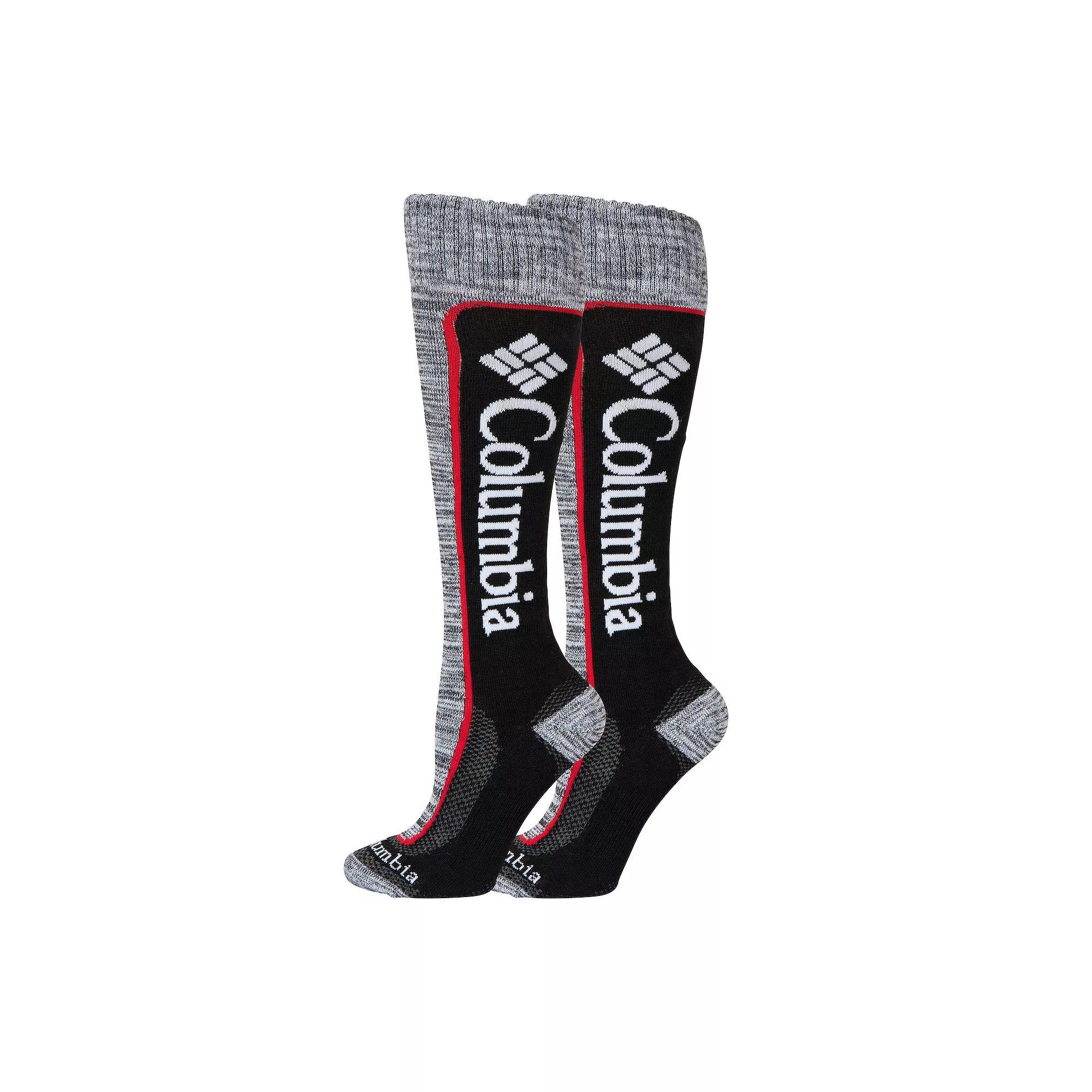 Women's Columbia 2-pack Thermolite Color Block Knee High Ski Socks, Size: Medium, 2 Black Mtn Red Product Image