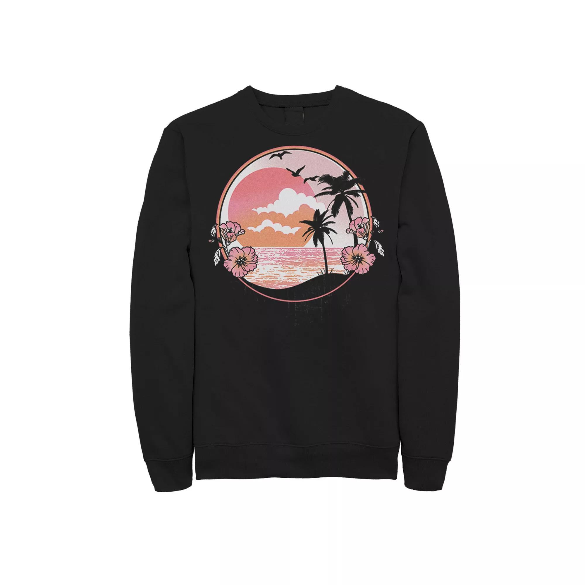 Men's Pink Retro Beach Scenery Sweatshirt, Size: Large, Black Product Image
