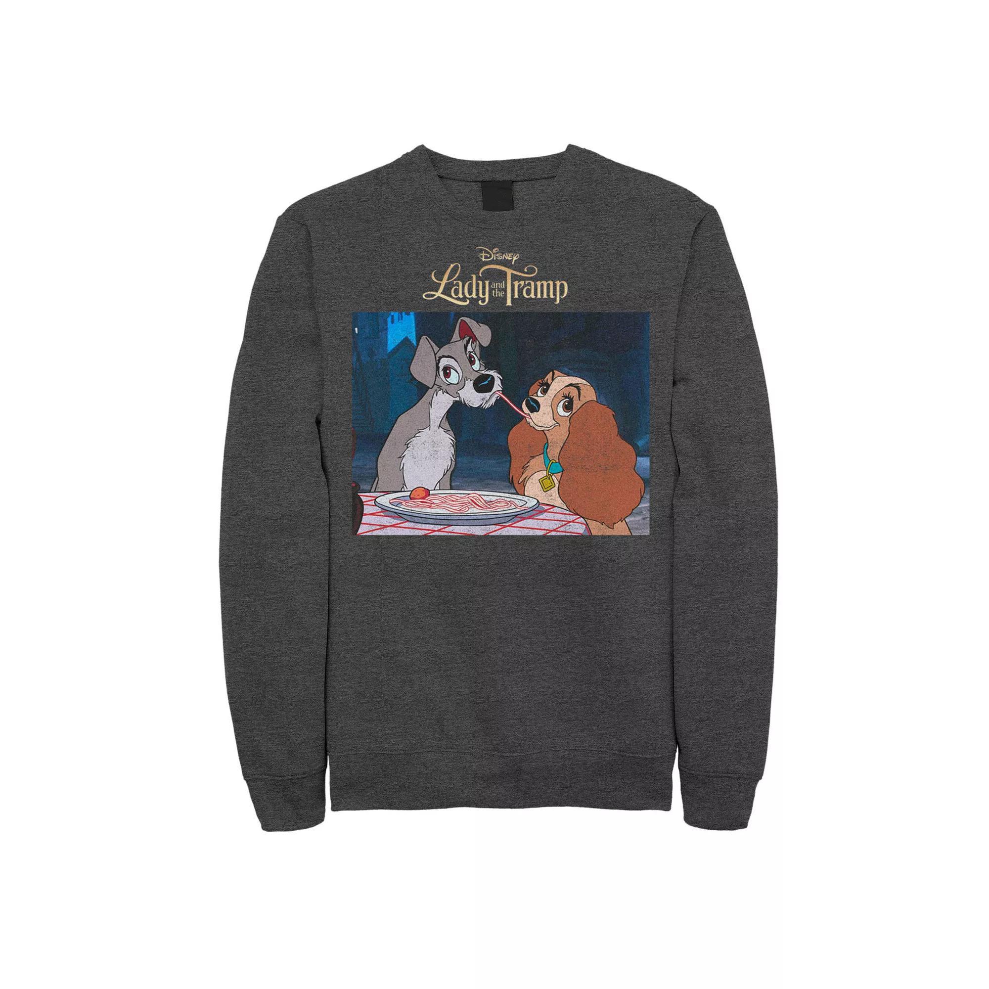 Disney's Lady And The Tramp Men's Spaghetti Distressed Portrait Sweatshirt, Size: Small, Grey Heather Product Image
