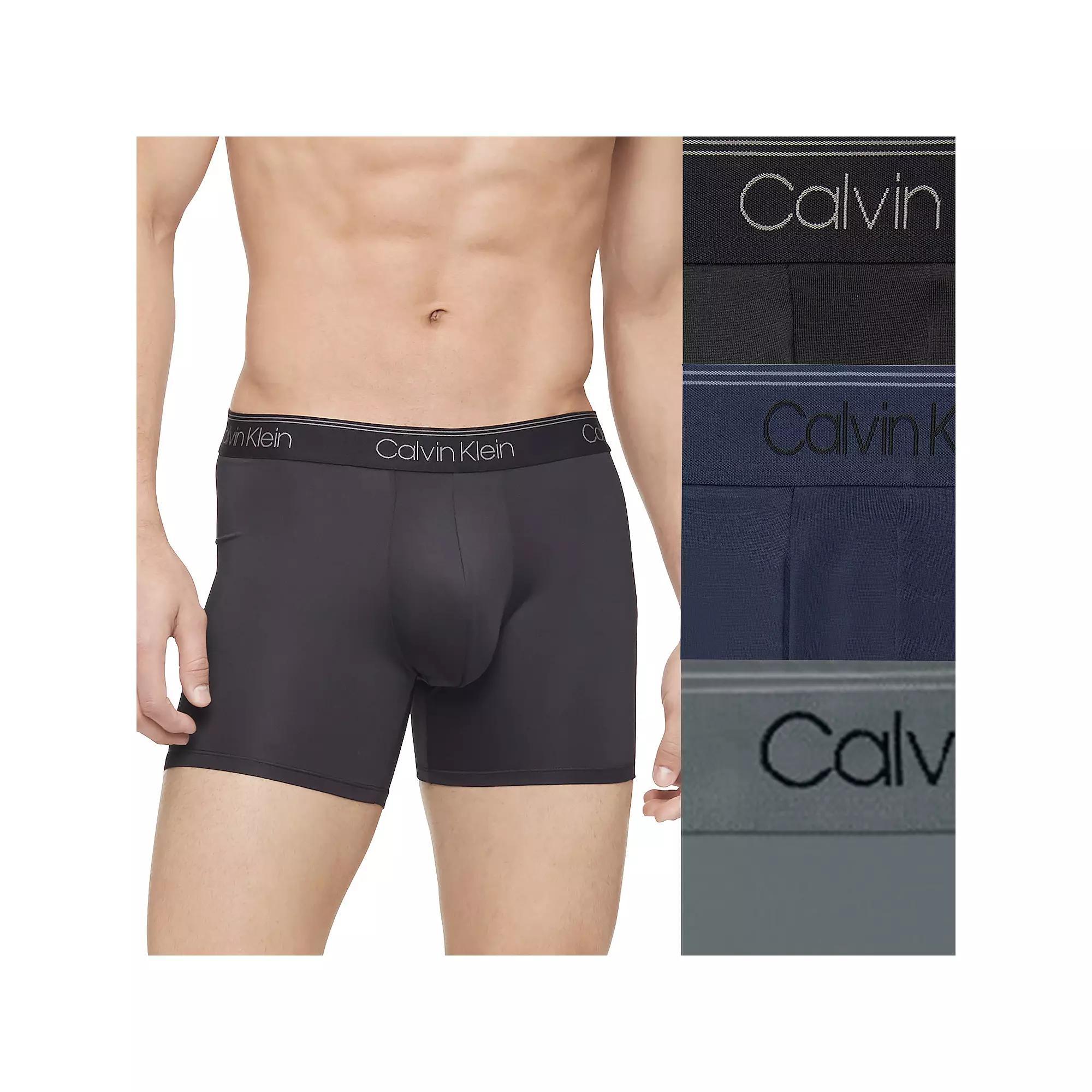 Men's Calvin Klein 3-Pack Microfiber Stretch Boxer Briefs, Size: 2XL, Black Convoy Red Gala Product Image