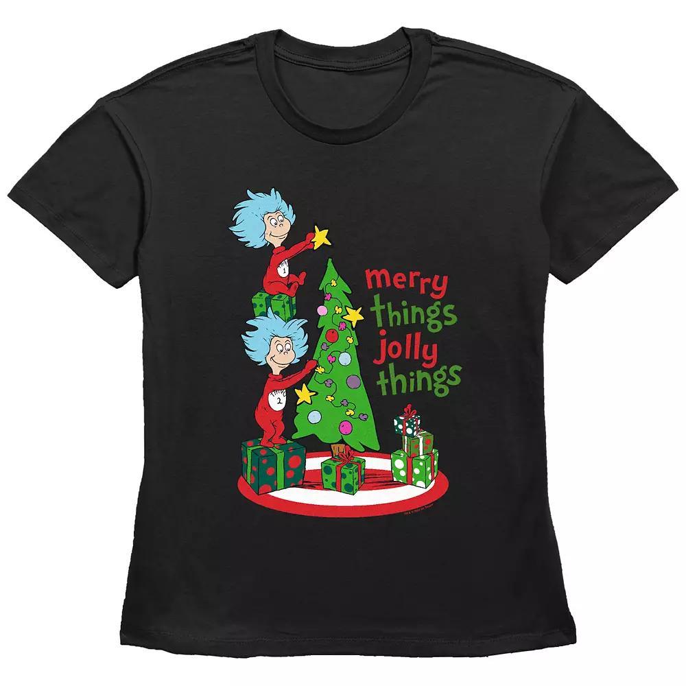 Women's Dr. Seuss Thing 1 And Thing 2 Merry Things Jolly Things Graphic Tee, Size: Large, Black Product Image