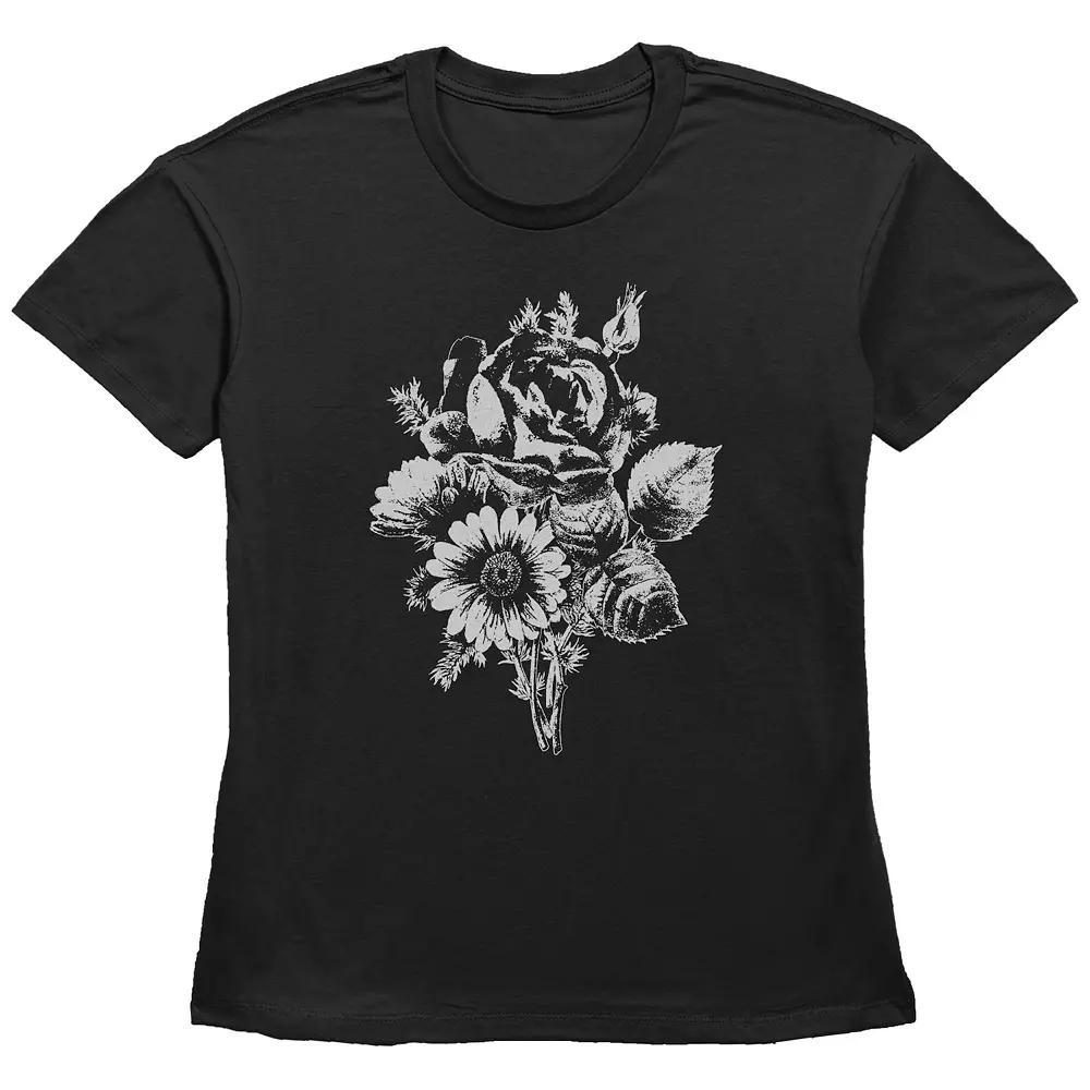 Women's Fifth Sun Black and White Flowers Bouquet Graphic Tee, Girl's, Size: Small Product Image