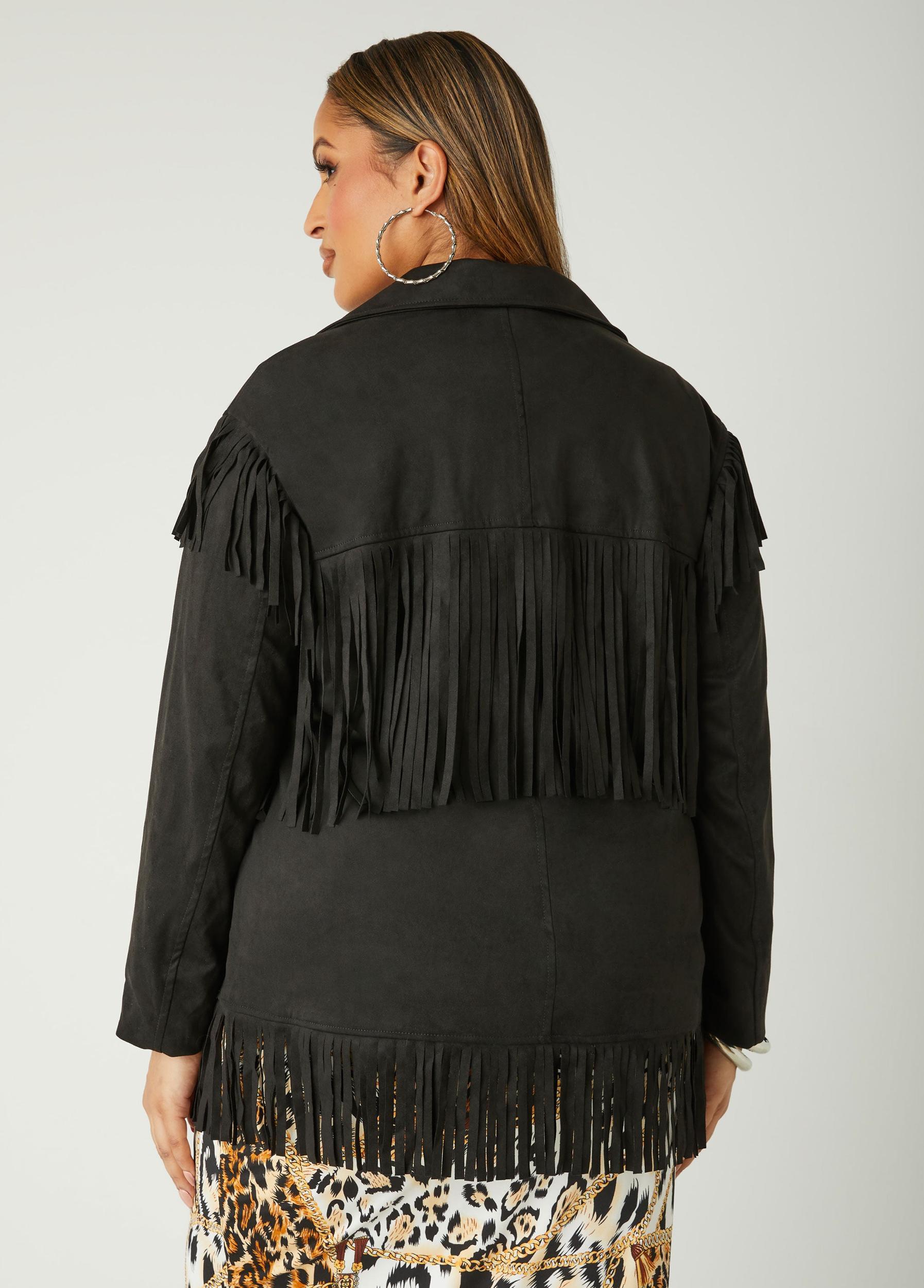 Fringed Faux Suede Jacket Product Image