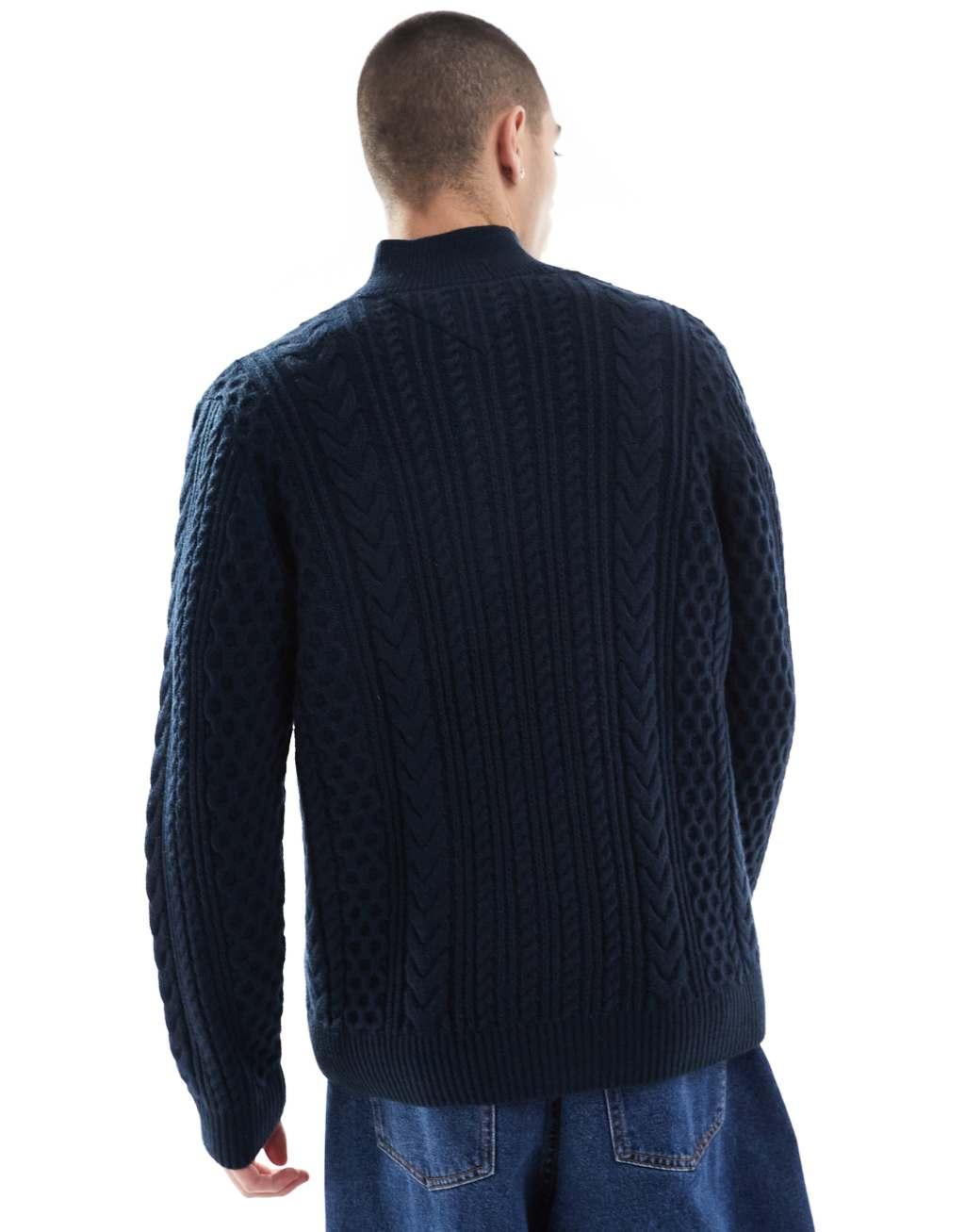 Tommy Jeans cable knit 1/4 zip sweater in navy Product Image