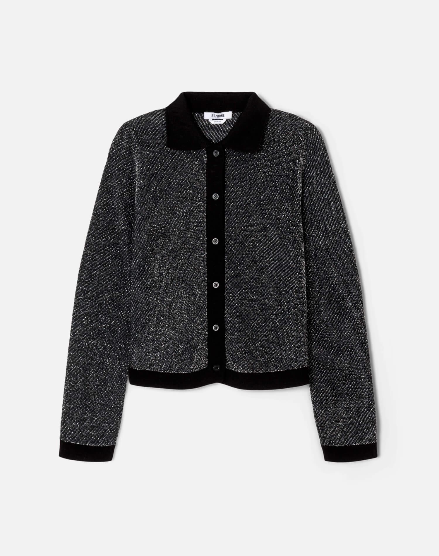 Lurex Polo Cardigan - Black/Silver Lurex Product Image