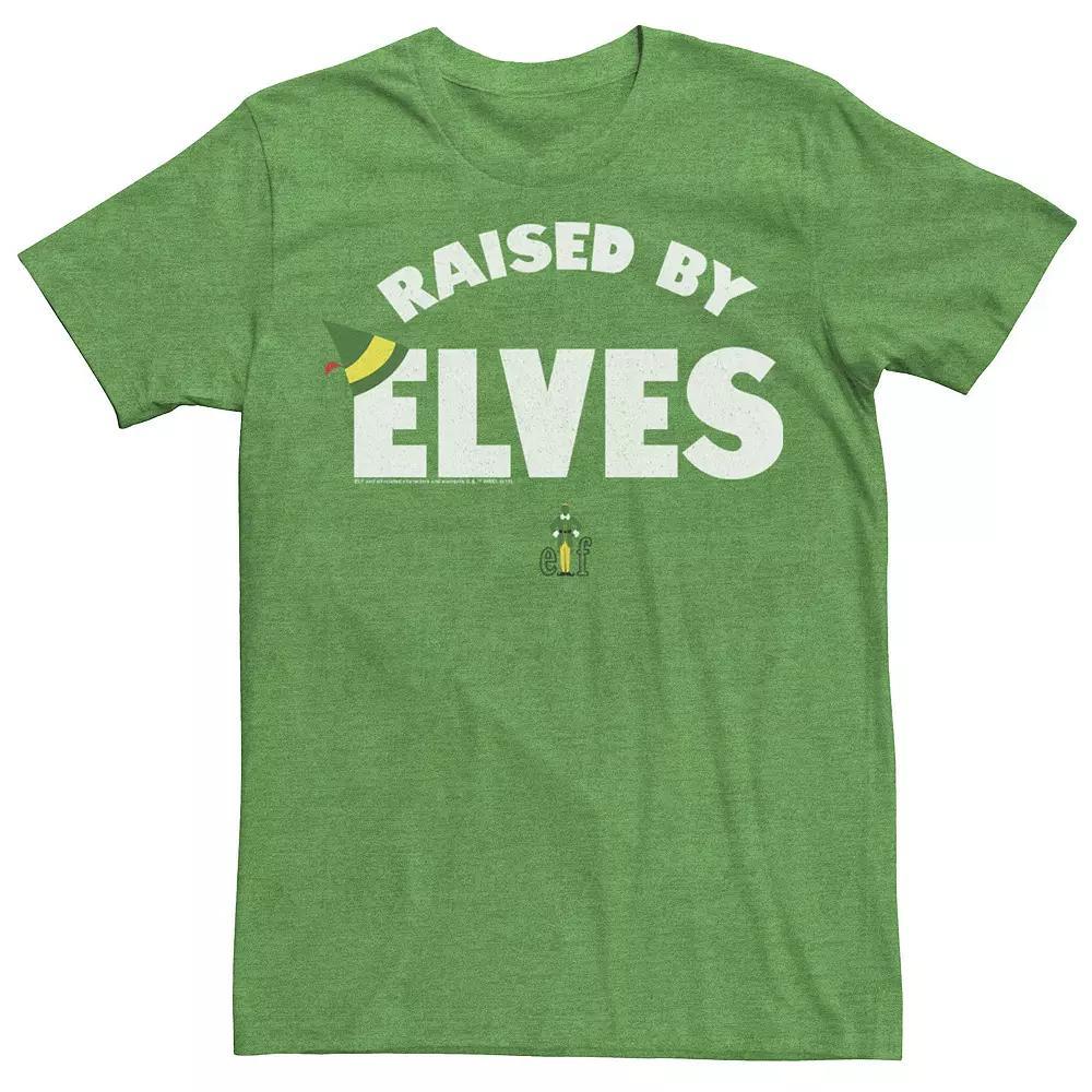 Men's Elf Raised By Elves Text Poster Graphic Tee, Size: Small, Kelly Grey Product Image