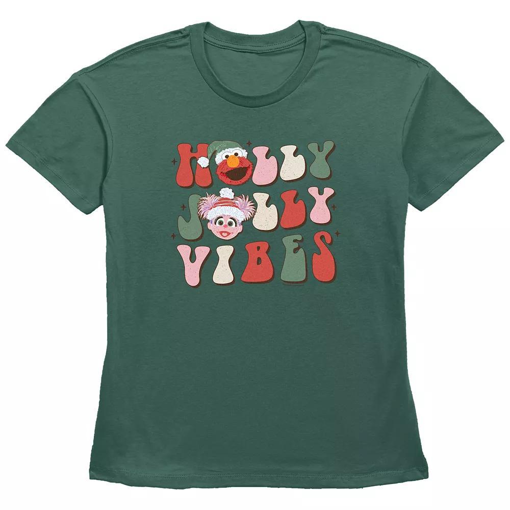Women's PBS Kids Sesame Street Elmo And Abby Cadabby Holly Jolly Vibes Graphic Tee, Size: Small, Green Product Image