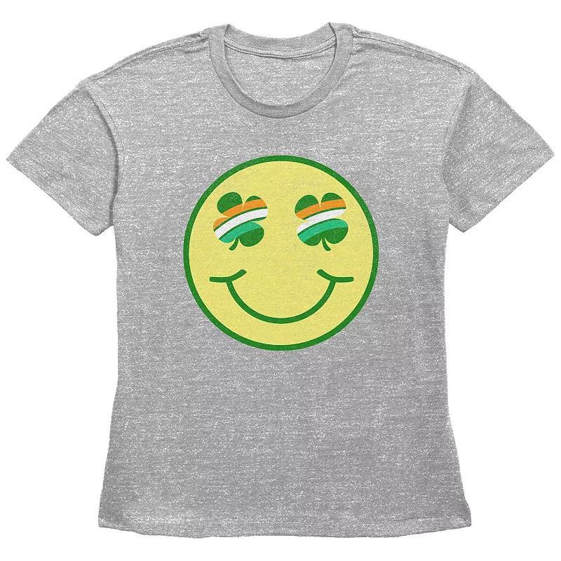 Women's Shamrock Eyes Smiley Face Graphic Tee, Girl's, Size: Medium, Grey Gray Product Image
