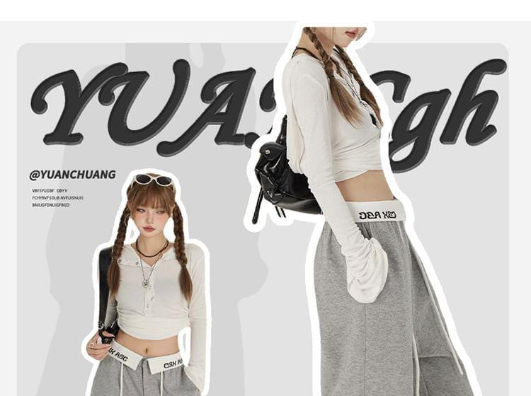 Low Waist Folded Waistline Loose-Fit Wide-Leg Sweatpants Product Image