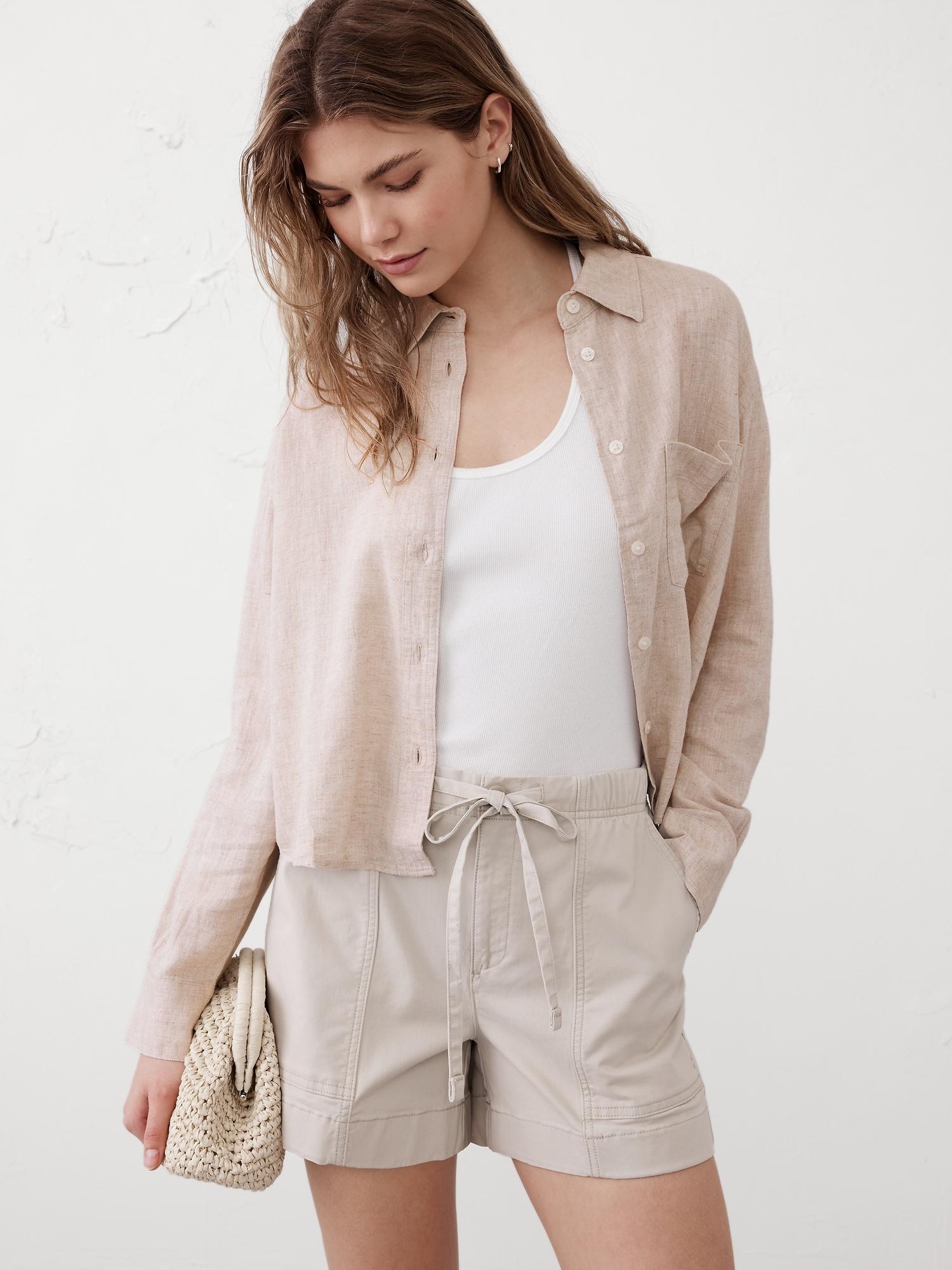 Linen-Blend Cropped Shirt Product Image