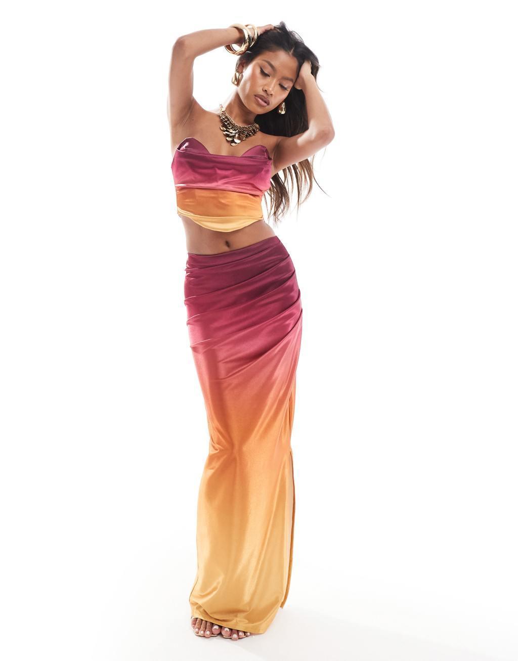 ASOS DESIGN satin twill strapless corset top with v bar in ombre - part of a set Product Image