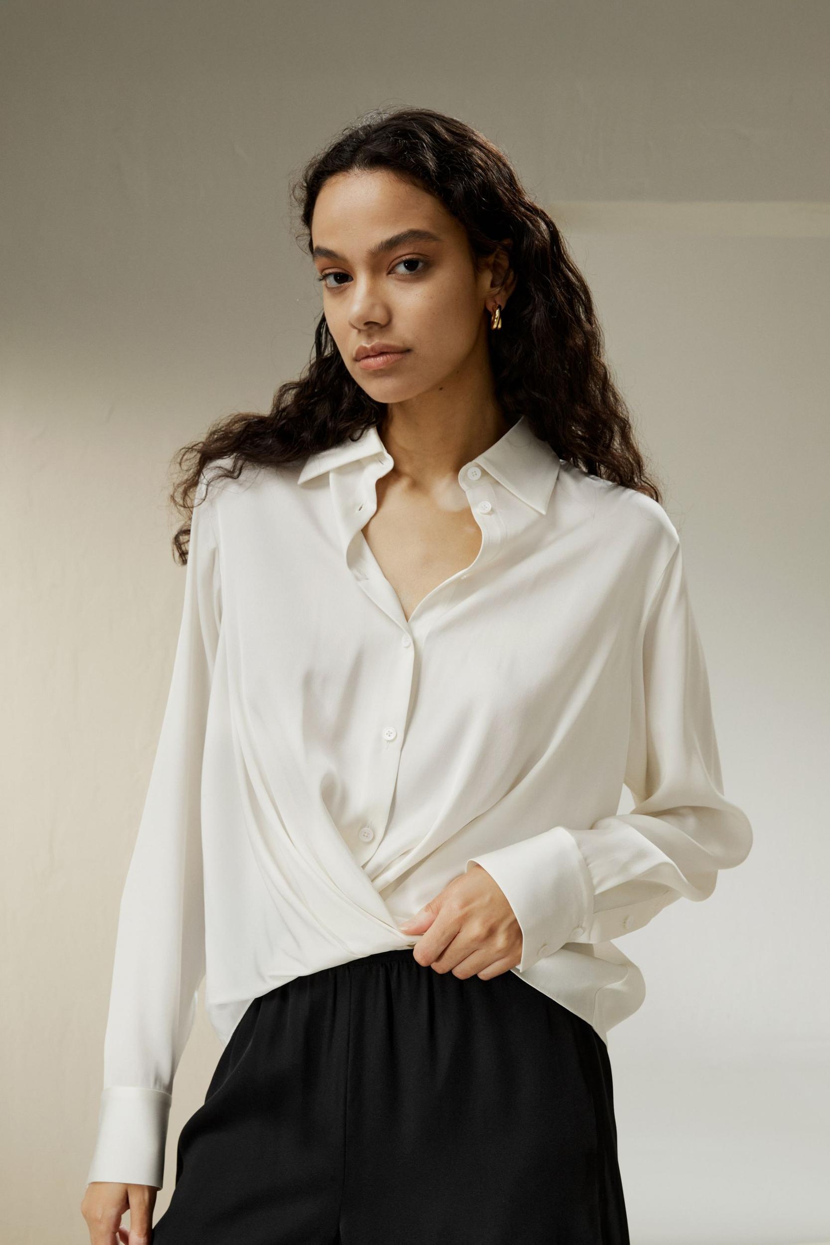 Hem Pleated Silk Blouse Product Image