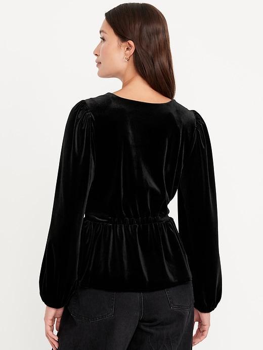 Waist-Defined Velvet Peplum Top Product Image