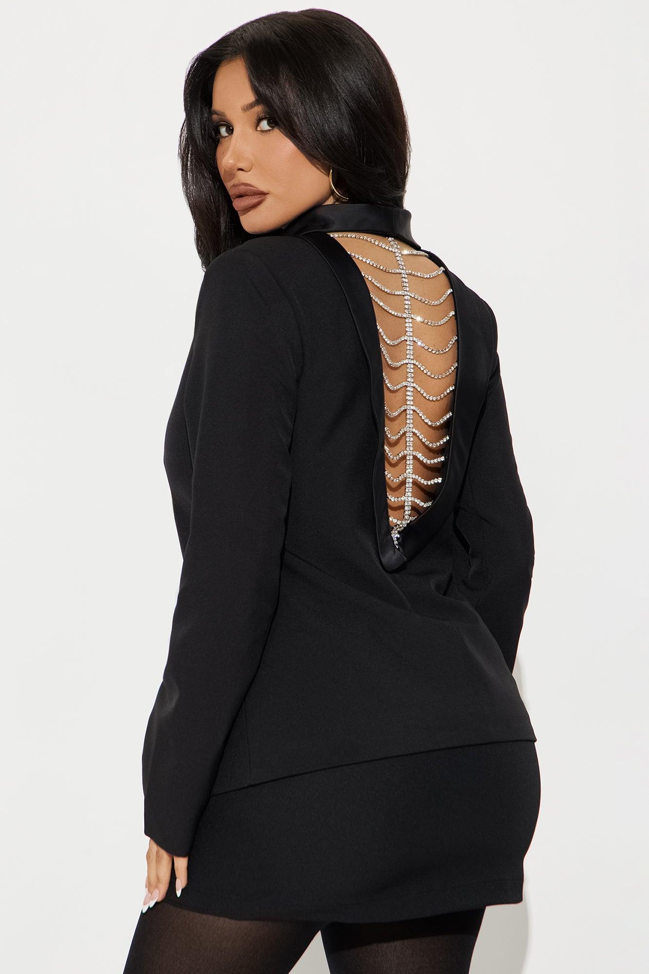 Cocktail Hour Rhinestone Blazer - Black Product Image