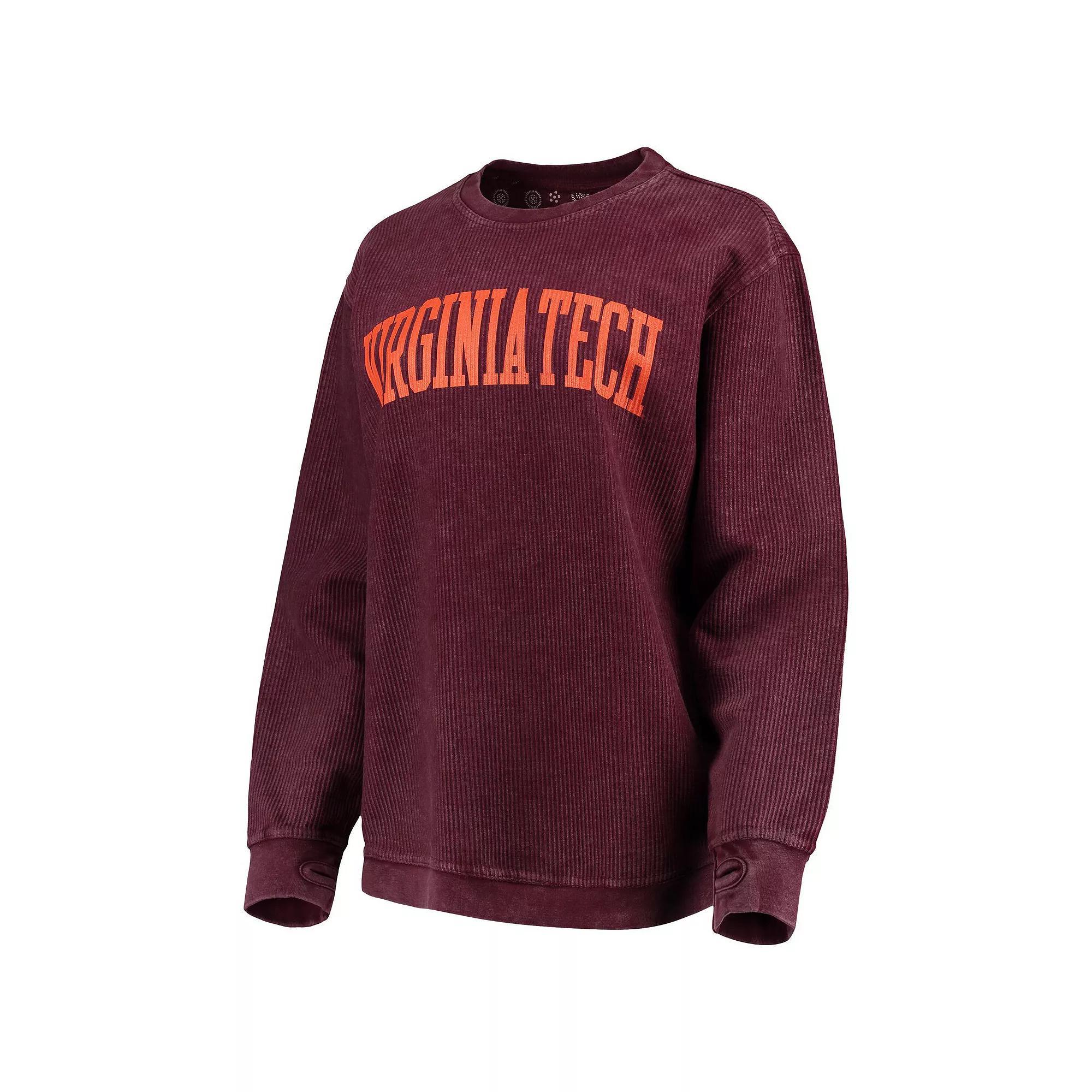 Womens Pressbox Maroon Virginia Tech Hokies Comfy Cord Vintage Wash Basic Arch Pullover Sweatshirt Product Image