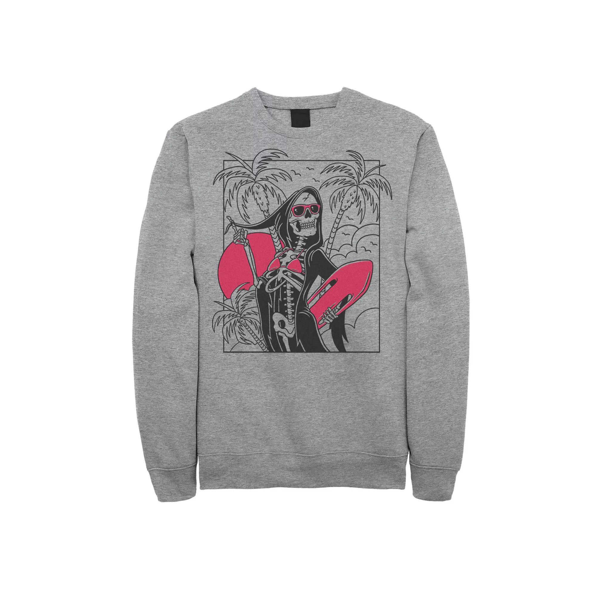 Men's Grim Reaper Surfs Up Portrait Fleece, Size: Large, Athletic Grey Product Image