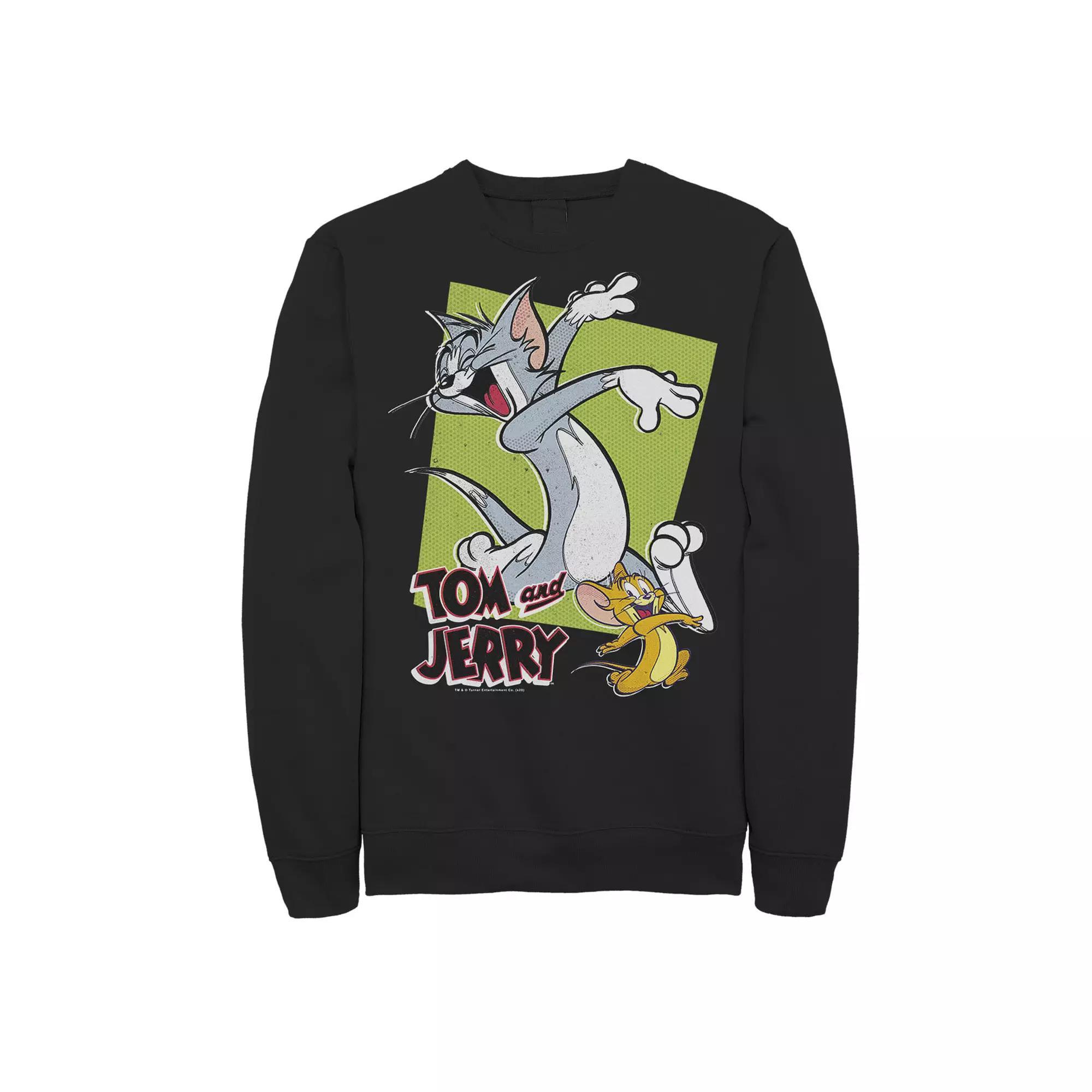 Mens Tom And Jerry Retro Style Green Box Portrait Sweatshirt, Men's, Size: Small, Black Product Image