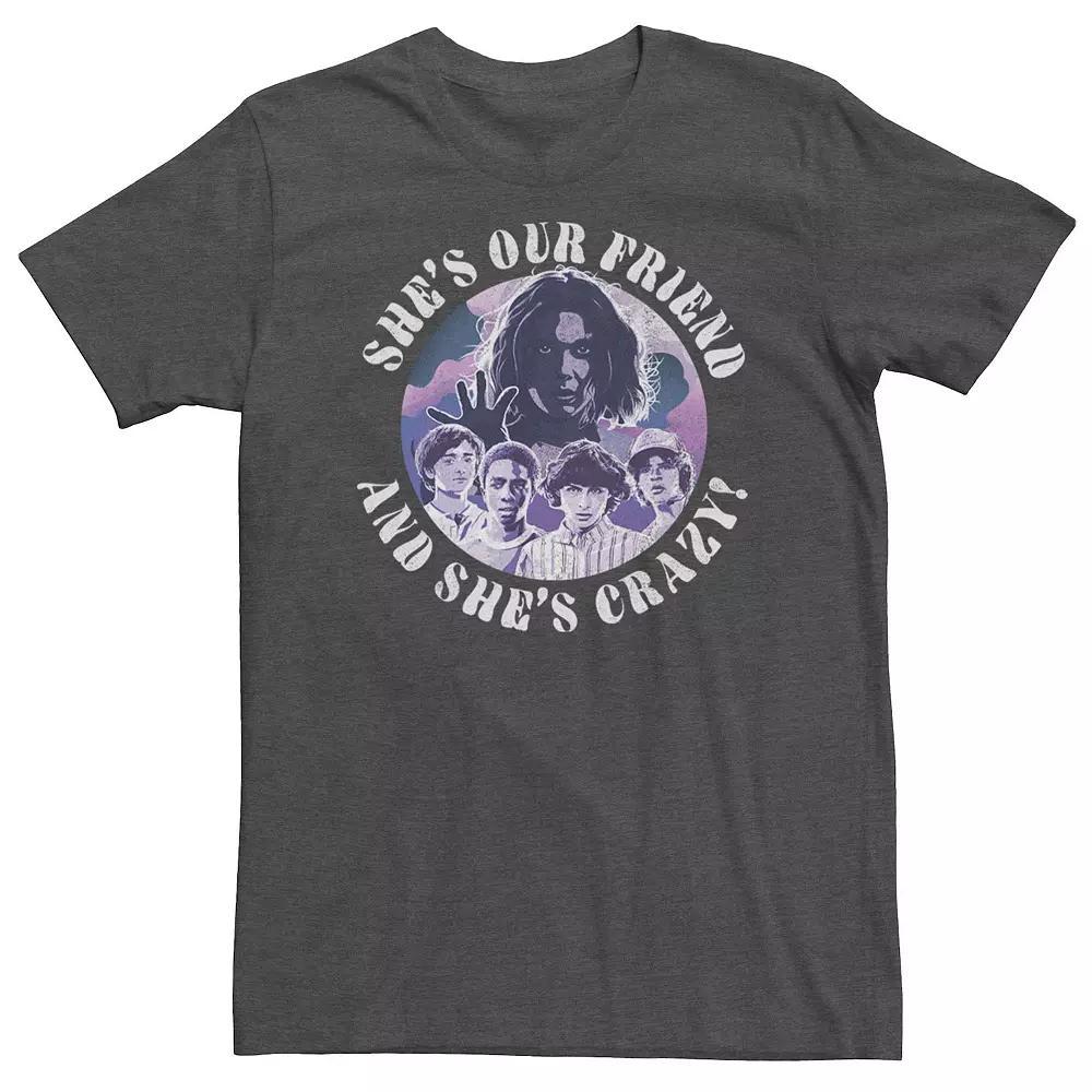 Big & Tall Stranger Things Group Shot She's Our Friend & She's Crazy Tee, Men's, Size: Large Tall, Grey Heather Product Image