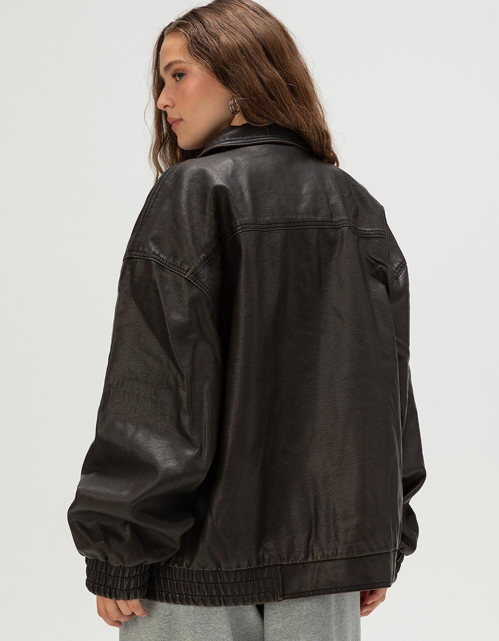 RSQ Womens Oversized Faux Leather Bomber Jacket - BROWN Product Image