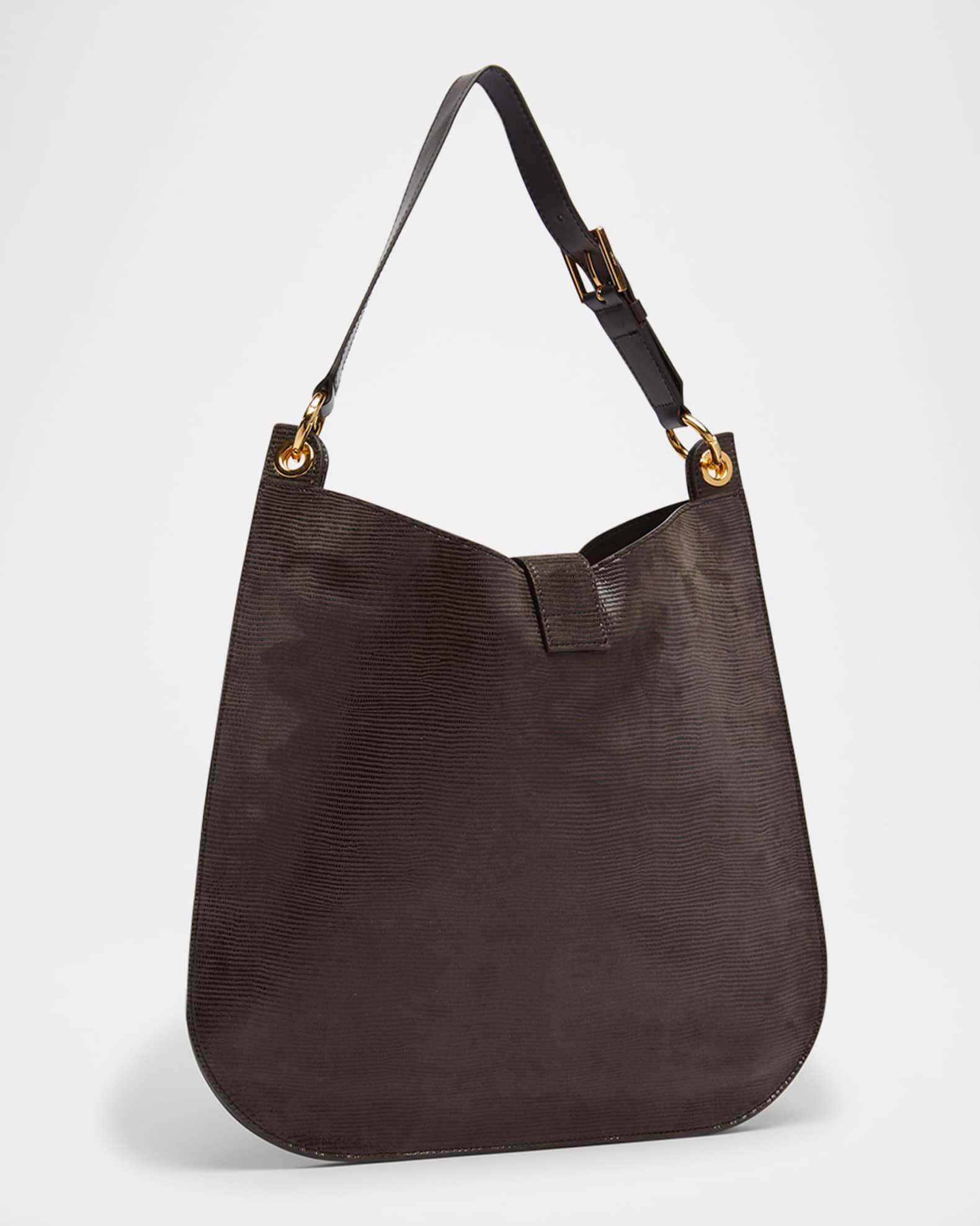 Tara Large Crossbody Bag in Lizard-Embossed Suede and Leather Product Image