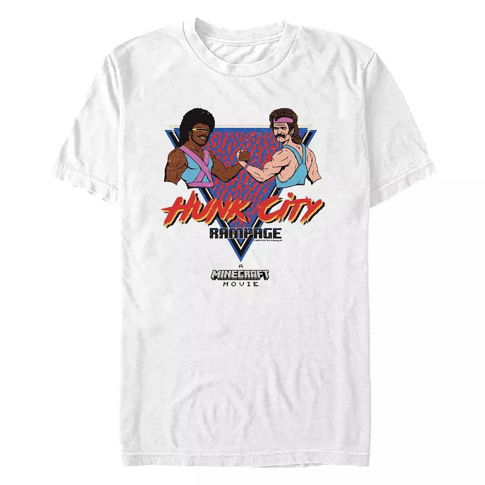 Men's Minecraft Movie Hunk City Rampage Poster Graphic Tee, Size: Medium, White Product Image