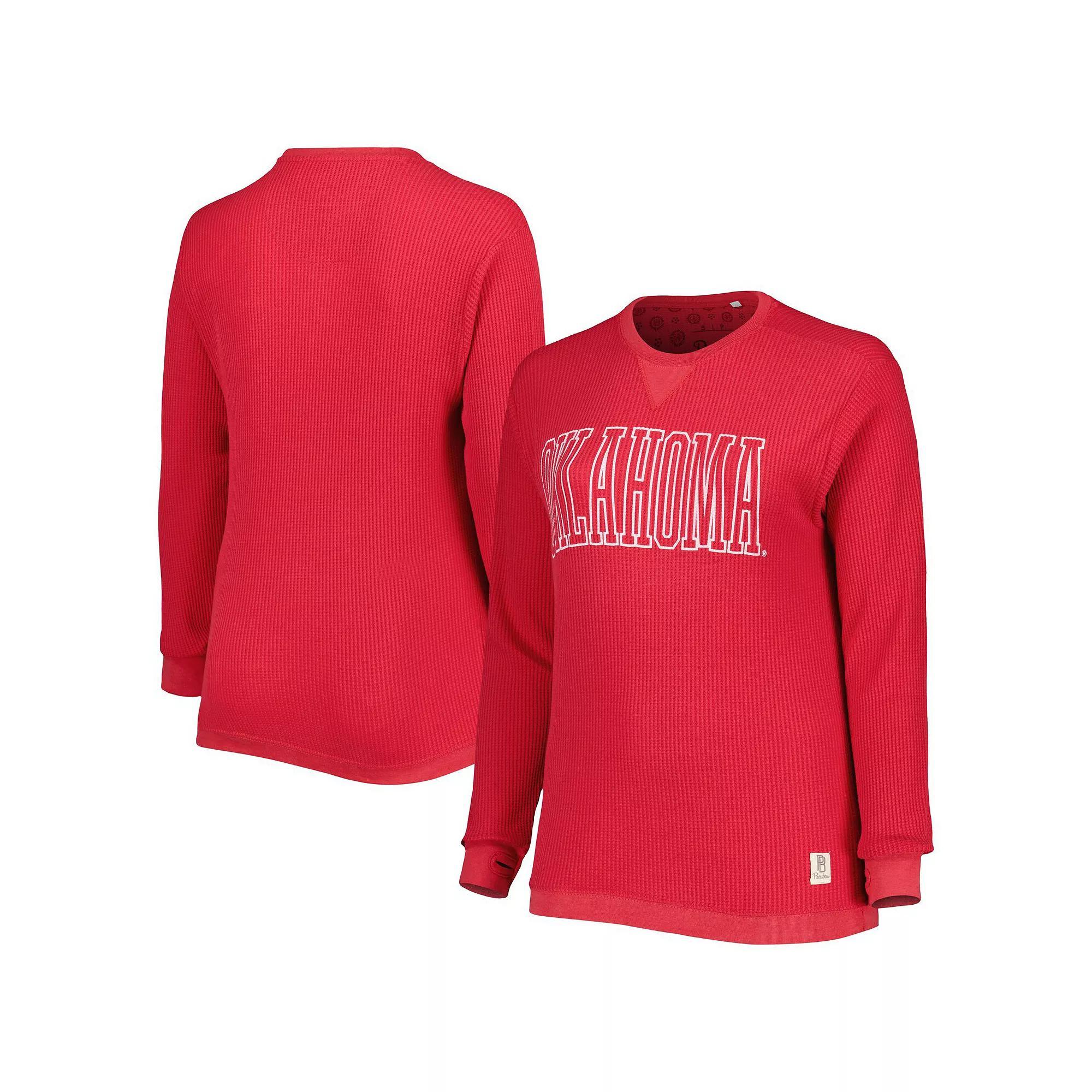 Womens Pressbox Crimson Oklahoma Sooners Surf Plus Size Southlawn Waffle-Knit Thermal Tri-Blend Long Sleeve T-Shirt Product Image