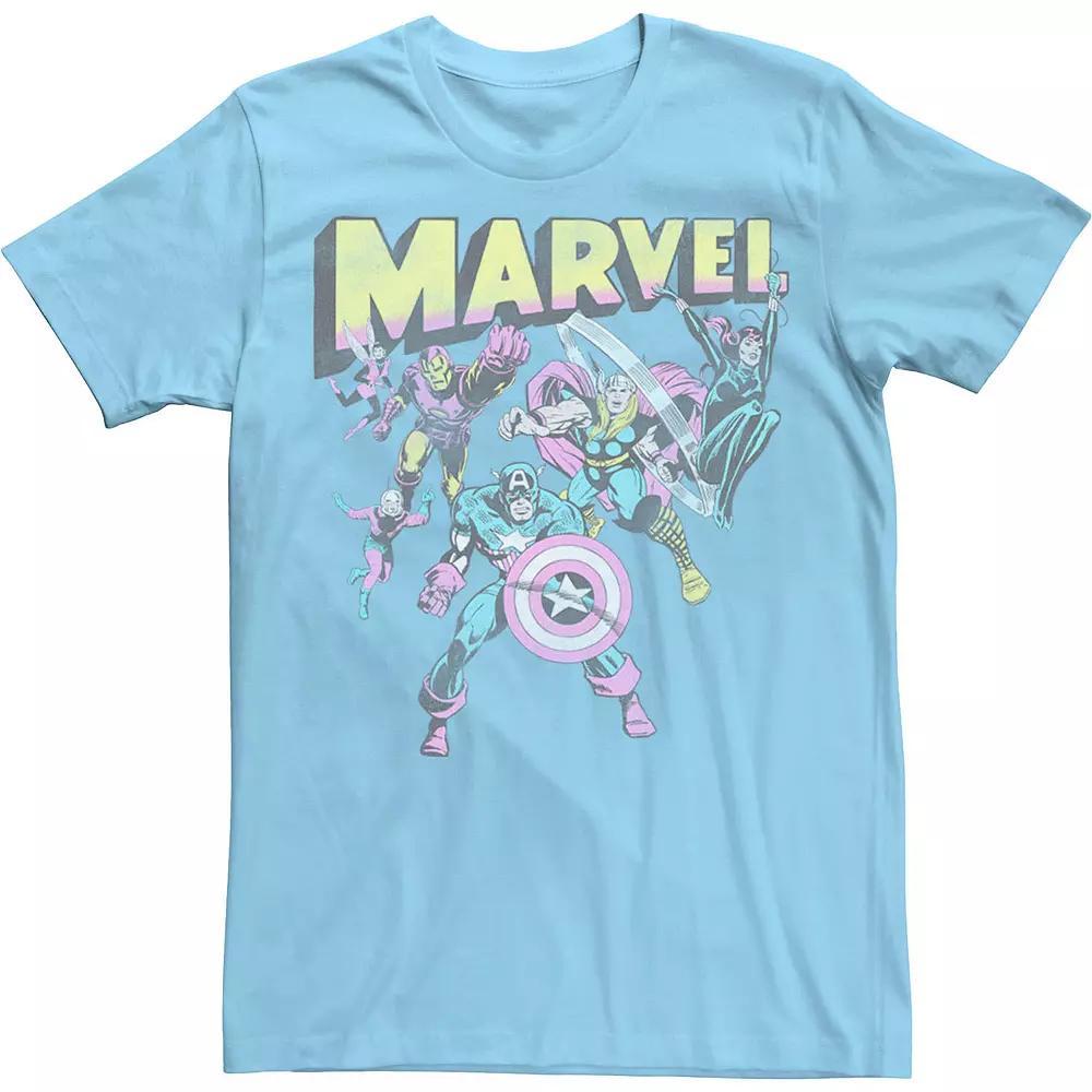 Men's Marvel Group Shot Distressed Comic Cover Tee, Size: Large, Light Blue Product Image
