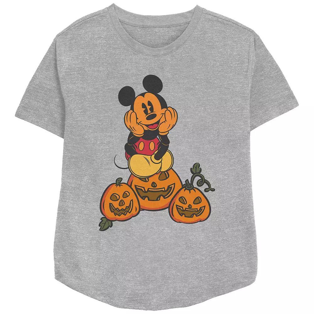 Disney's Mickey Mouse Pumpkin Patch Women's Relaxed Fit Graphic Tee, Size: XS, Athletic Grey Product Image