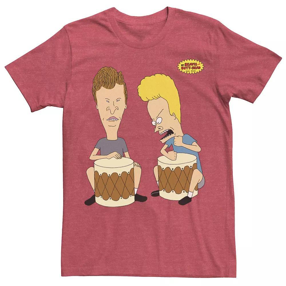 Men's Beavis And Butthead Playing Bongos Portrait Tee, Size: Small, Red Grey Product Image