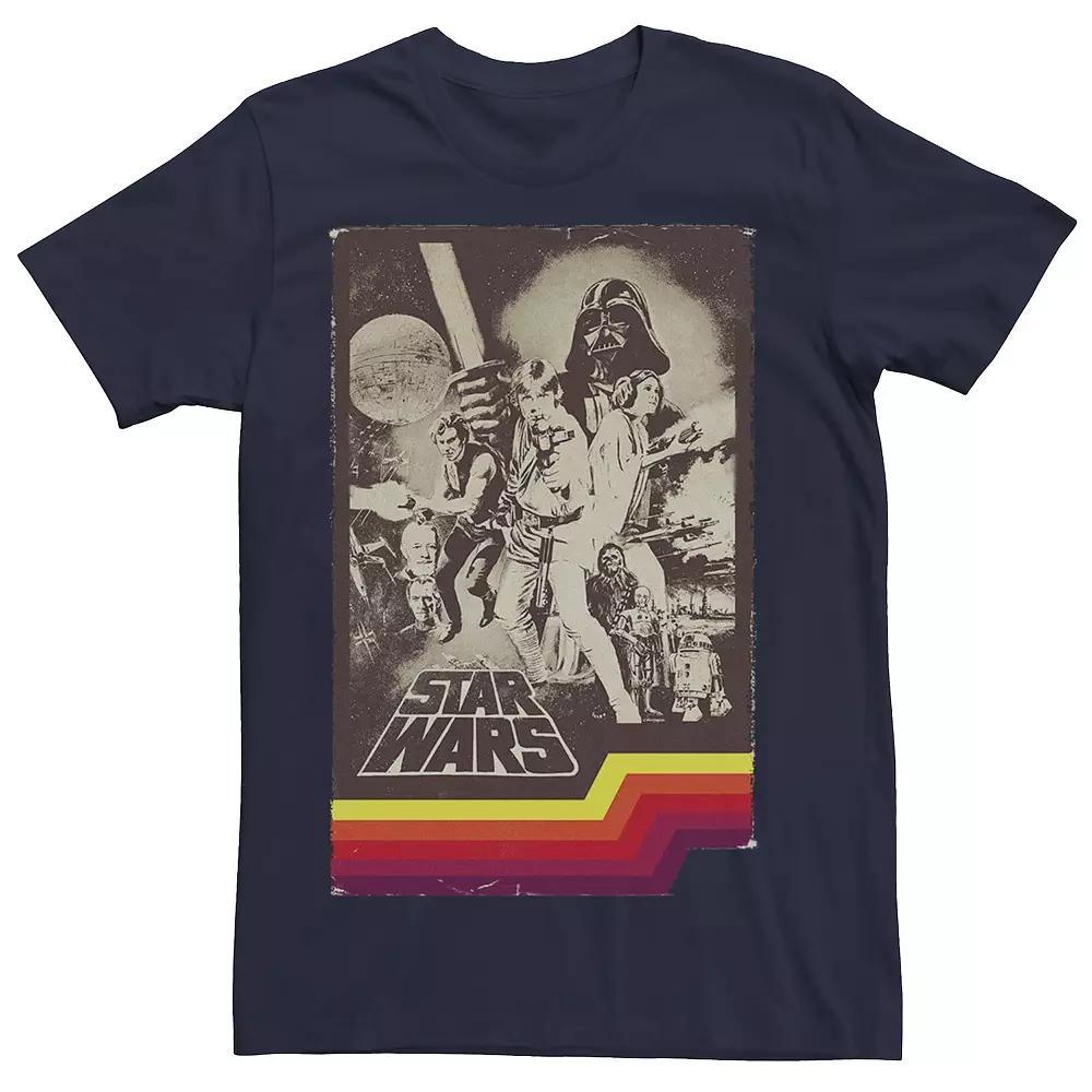 Men's Star Wars Vintage Main Cast VHS Photo Cover Tee, Size: Large, Blue Product Image