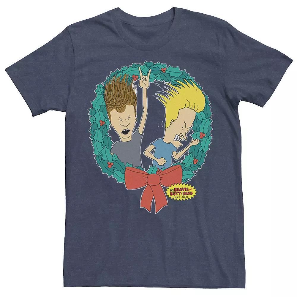 Men's Beavis & Butthead Christmas Rock & Wreath Tee, Size: XXL, Navy Grey Product Image