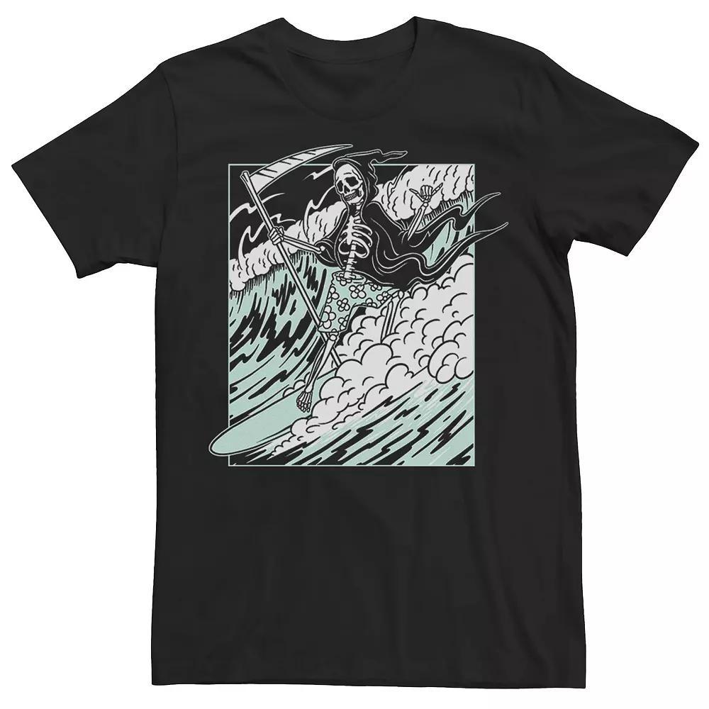 Men's Grim Reaper Riding The Wave Poster Graphic Tee, Size: 3XL, Black Product Image
