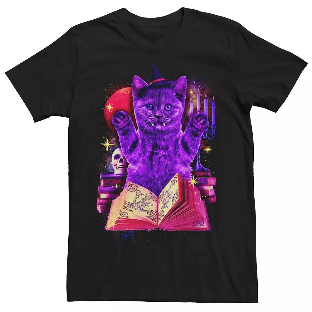 Men's Halloween Evil Purple Witch Cat Tee, Size: Large, Black Product Image