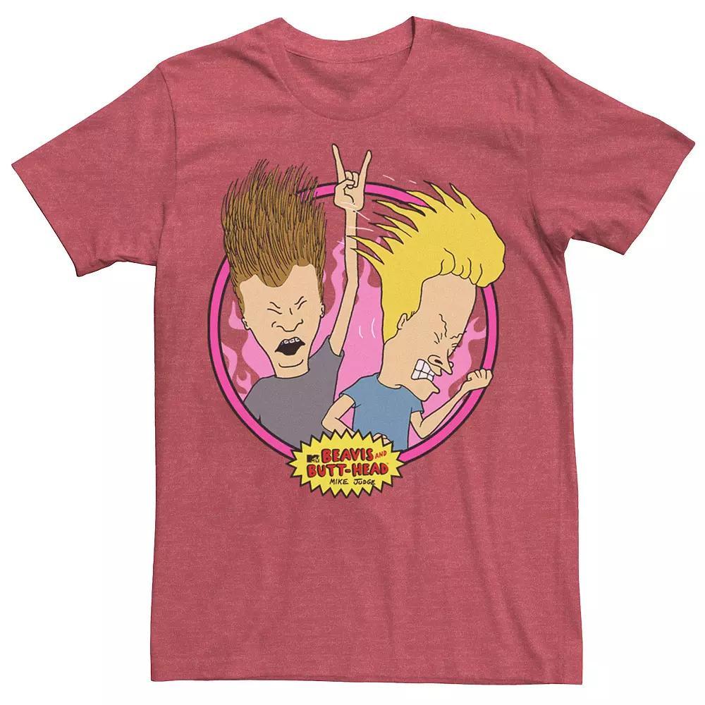 Men's Beavis and Butthead Rock N' Roll Circle Portrait Tee, Size: Small, Red Grey Product Image