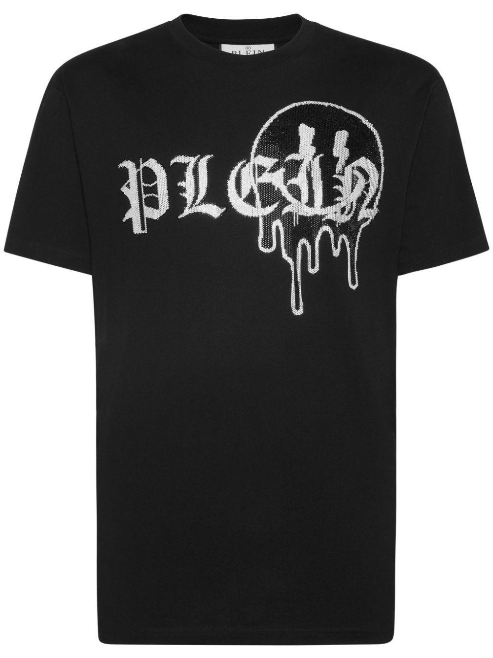 PHILIPP PLEIN Rhinestone-logo Cotton T-shirt In Black Product Image