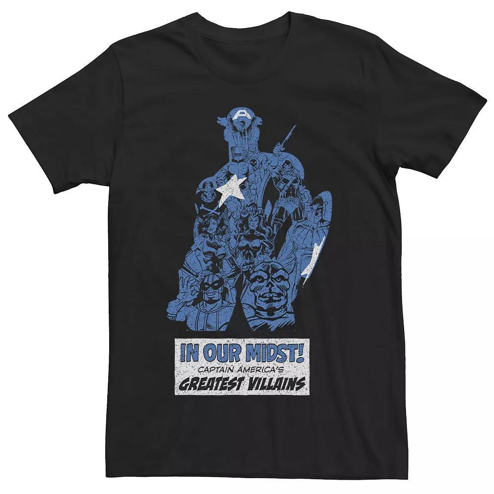 Men's Marvel Captain America In Our Midst! Character Fill Tee, Size: Large, Black Product Image