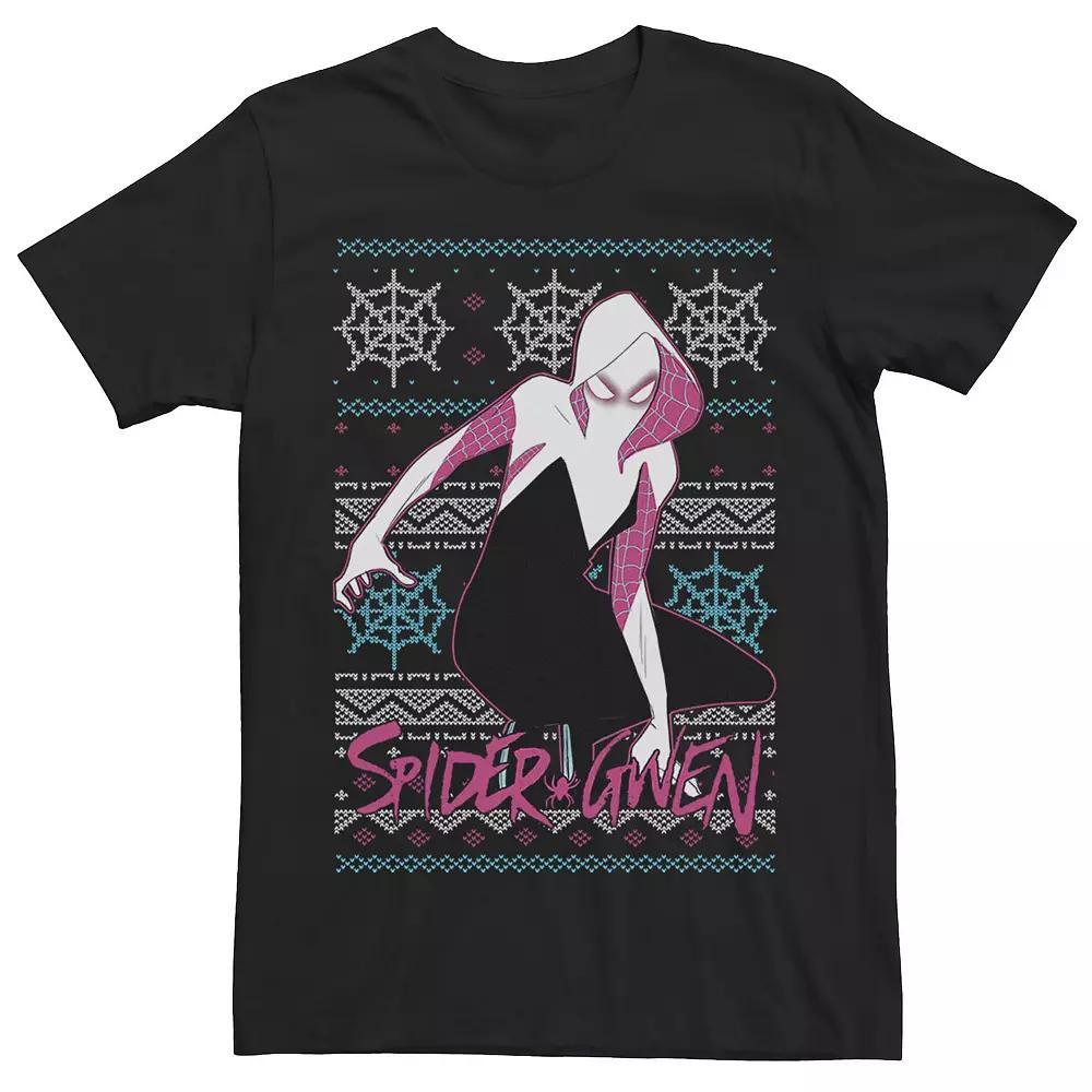Men's Marvel Crouching Spider-Gwen Portrait Ugly Sweater Short Sleeve Tee, Size: XXL, Black Product Image